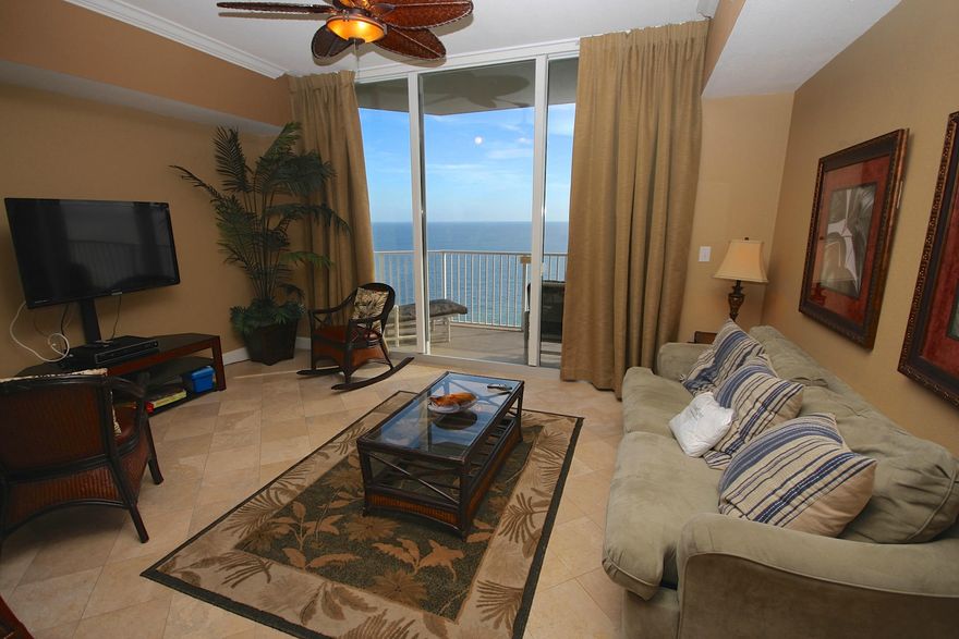 Great high floor one bedroom plus bunk room plan with convenient exterior storage unit 29-S5 included in price. This unit comes with granite countertops, crown molding, stack washer/dryer, tile in living room, baths and kitchen and all kitchen appliances. Tidewater may be the best opportunity for buyers on the beach! Tidewater boasts a solid Homeowner's Association with low delinquencies and the goal of continuing improvements to this great property. Tidewater has it all including movie theater, heated indoor pool, coffee bar, Fitness Center with large spas overlooking the beautiful beach and gulf, and two large gulf front pools. Owner's are treated right here with their exclusive Owner's Lounge on the top floor of the building and complimentary beach service when they use their