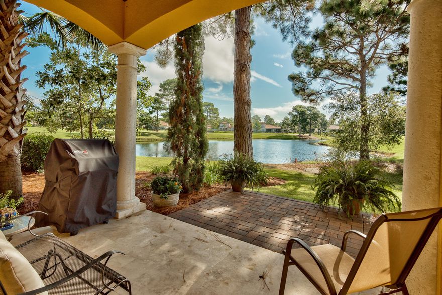 Welcome to Villa Lago! This Beautiful golf course/lake front home was built as a builders private home with no expense spared. This is a great Mediterranean style Beach home with a main floor office/sleeping quarters. Enjoy either covered outdoor areas on the 1st floor or 2nd floor private master with views of the 2nd green of Baytowne Golf Course. Built in 2011, this home is fully furnished with all high end finishes that are expected! Great open living, dining, and kitchen area on the main floor perfect for entertaining or making yourself home. This home has an attached single car garage. Villa Lago offers a community clubhouse & pool for owners & is conveniently located near Baytowne Wharf, marina, tennis courts, and so much more. Don't miss out! This one will not last long!