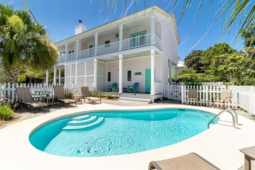 UNDER CONTRACT, ACCEPTING BACK UP OFFERS! South of 30A, in the gated community of Sunrise Beach, this beautiful coastal residence is now available for purchase! Situated just 2 homes off the Gulf, 10 Daybreak Court offers 3 bedrooms 3 baths, Gulf views, a private saltwater heated pool, and incredible outdoor spaces to entertain! With nearly 1100 sqft of covered porches, you'll have plenty of room to take in the views and ocean breezes in shady comfort, or enjoy your dinner and cocktails outdoors! Many updates to the home have been recently completed including the kitchen, and all 3 en suite baths. Other noteworthy updates include all new high impact windows and doors, new composite decking, and new plank tile flooring throughout the first level of the home. A 17'x5.5' storage room was also added for all your beach gear and bikes. 11' ceilings on the first floor allow plenty of height for the bunk beds and add to the spacious feel of the bedrooms, and the second level's cathedral ceilings and open concept floor plan truly maximize the home's square footage. When you are ready to get out and about, you are just steps from neighborhood deeded beach access, and a quick walk from the shopping, dining, and entertainment at Shunk Gulley and Gulf Place!