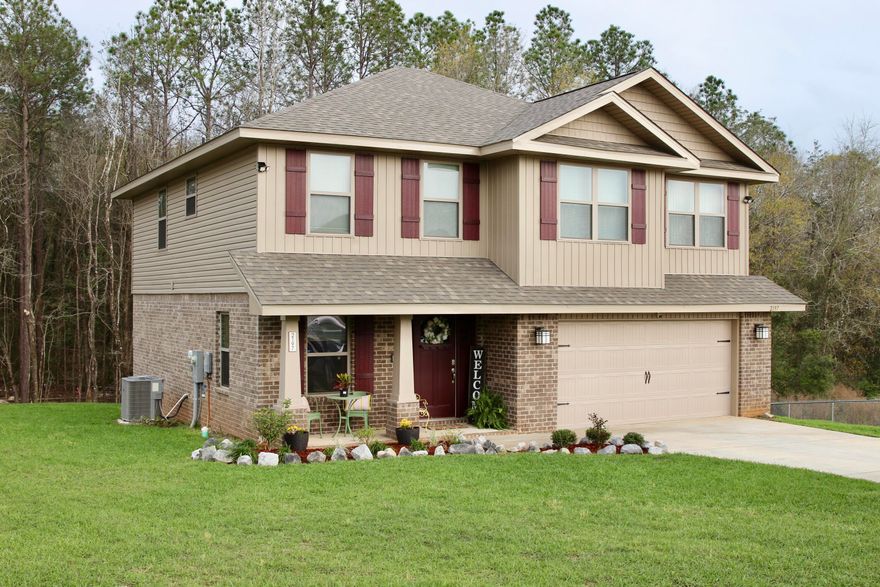 Craftsman home with 4 bedrooms and 3 full baths. The floors have upgraded core tec pro plus everywhere but bedrooms. The kitchen is spacious and has stainless steel appliances and a dining area that overlooks the patio out back. The first floor has the study/bedroom with master and other bedrooms on the second floor. Laundry is upstairs for convenience. There are ceiling fans in the master bedroom and the livingroom and all other bedrooms are wired for a fan.
