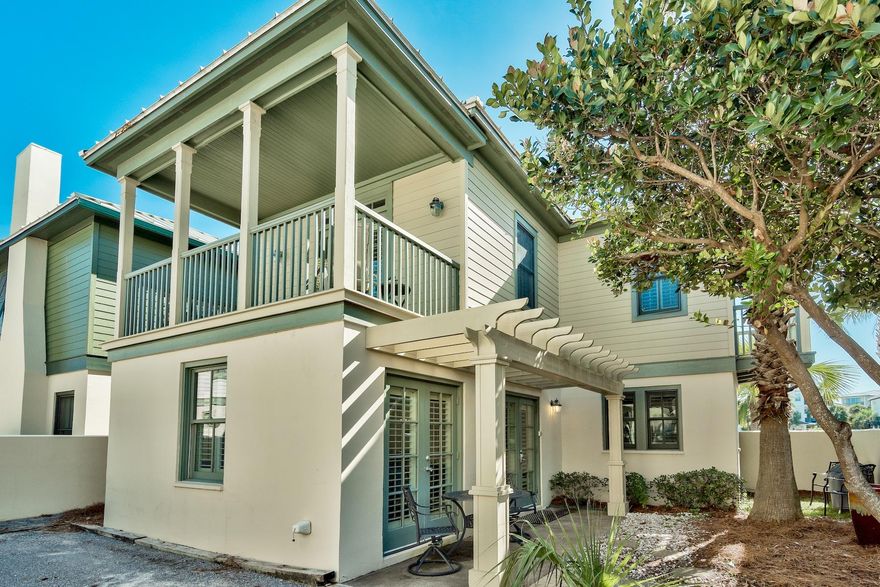 This amazing two-bedroom, three-bathroom home in the gated neighborhood of Sunset Beach is South of Scenic 30A. This two-story home is turn-key and will be sold fully furnished. This home is a great 2nd home or rental investment. This home has $67,500 in 2018 gross rental income as of October 2018. The gravel driveway can fit two cars, and the shaded patio area is ideal for lounging with a cocktail. Sunset Beach is a gulf-front community on the east end of Scenic 30A - nestled perfectly between Rosemary and Alys Beach. Entering the first floor, the open living, dining and kitchen are perfect for entertaining or get togethers. The kitchen is complete with stainless appliances, granite countertops and a breakfast bar. There is a full bathroom with washer and dryer on the first floor Travertine tile floors run throughout the first floor of this beach home with hardwood upstairs. On the second floor you will find one guest bedroom and the master bedroom - each with their own private full bathrooms. Each bedrooms even has access to a private balcony. Sunset Beach has deeded beach access and a beautiful gulf front pool. The community is ideally located near all the shopping, dining and entertainment of Rosemary Beach, Alys Beach, and the Village of South Walton.