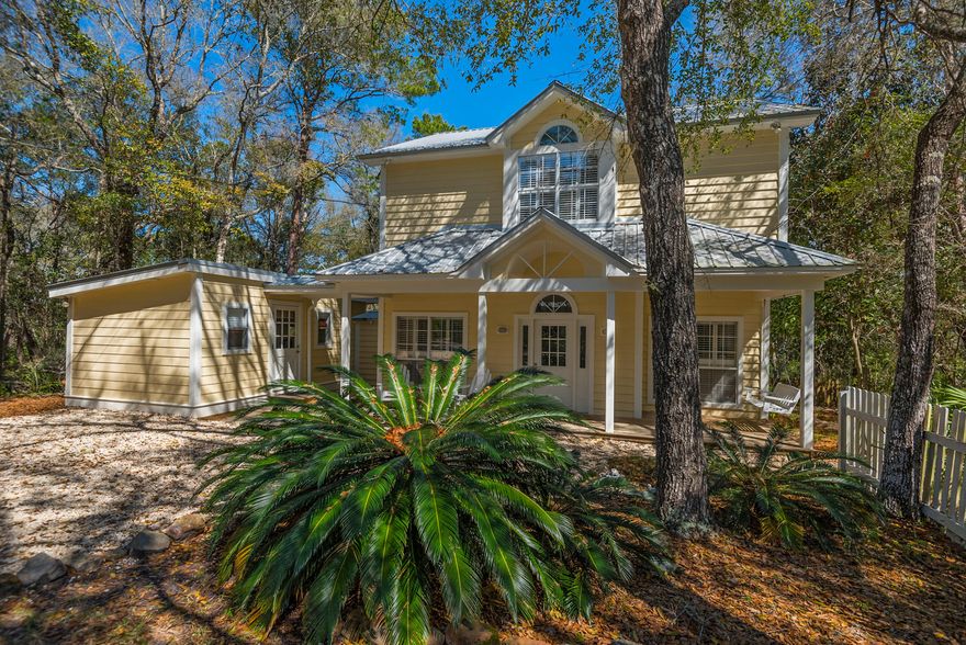 Two story classic beach cottage nestled in between Seaside and Watercolor featuring an old Florida feel in charming Old Seagrove. Separate guest quarters with 1 bedroom and 1 bath. Very quaint. This beautiful home sits on a .35 acre oak tree wooded lot close to the beach and backs up to a canal that opens into Western Lake. Enjoy the open deck surrounded by mature oak trees. Kayak to the Red Bar in Grayton Beach from your very own back yard! Unique details and updates inside and outside. An awesome style sun room sits on the back side of the home and a cottage-style guest bedroom and bathroom are accessed by the front breezeway. This gem of a home has been updated and is in move in condition. Kitchen, bathrooms and flooring has been updated. Best of all, no HOA dues or association. Store your boat, camper or an additional car. Seller is offering a 1 year home warranty. Termite bond should be transferable. Home is sold fully furnished and rental ready. A few personal items do not convey. Buyer to verify all data, details and information important to them.