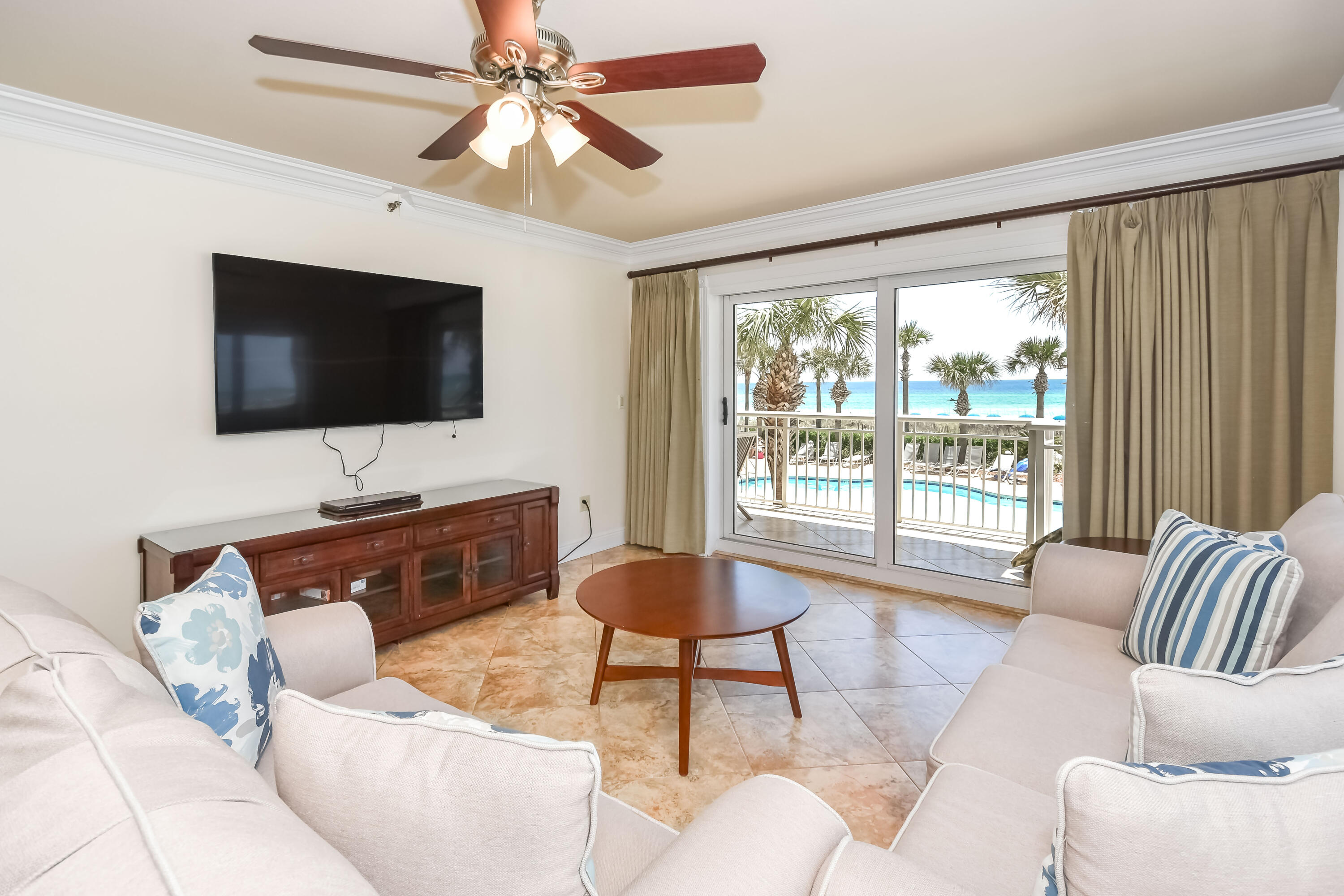 Destin Towers is a low density building with only 3 units per floor. It is located directly on the beach in the heart of Destin. This spacious 2 bed/ 2 ba has the PRIME location in the building being the WEST END unit on the second floor. The ASSIGNED COVERED parking space is also on the second floor so no need to use any elevators. You are just steps away from your condo. Being an end unit, the views are stunning and the extra windows shed more light into living room and dining area. The oversized balcony that stretches across living and master bedroom offers additional unobstructed view of the Gulf of Mexico. Can it get any better? Other features are private storage room, laundry room with full size washer and dryer, master bath has double vanity, separate