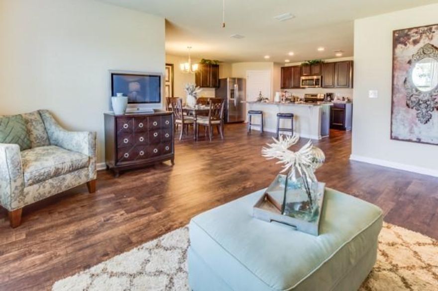 The Cali is a one story floor plan featuring 4 bedrooms, 2 baths, covered back porch & 2 car garage. The open kitchen features an island, stainless appliances and granite countertops. The kitchen opens to the great room w/ access to the covered porch. The master suite is just off the back side of the house & master bath features a walk in closet and dual sinks. Pictures, photographs, colors, features, and sizes are for illustration purposes only & will vary from the homes as built. Home & community information including pricing, included features, terms, availability and amenities are subject to change and prior sale at any time without notice or obligation.