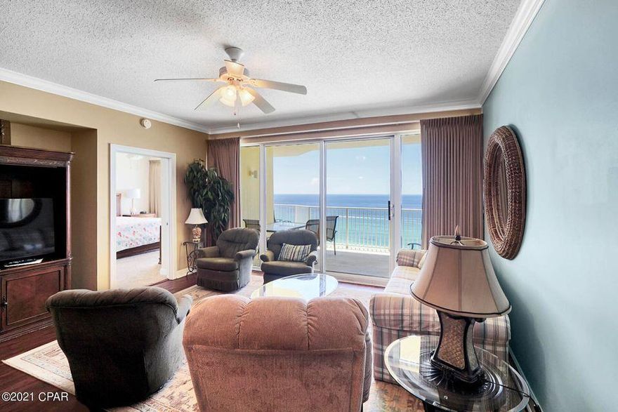 PRIVATE END UNIT ON THE 14TH FLOOR! This one-of-a-kind and rarely available property conjures up images of sun-splashed days of swimming,biking, and relaxing. The 1481sqft 2Bd/2Ba+Bunk is larger than the popular Type B & BB floorplans and it lives like a beach house but comes with all the benefitsof owning a condo. Hard surface flooring in common areas and conveys fully furnished with window treatments, and artwork that welcome you to lie back, relax,and enjoy panoramic views of the pool, beach and ocean. Open floor-plan and 9' ceilings allow for fabulous Gulf and sunset views from balcony, living room,dining room, kitchen, & master suite providing the ultimate alfresco living and entertaining environment!
