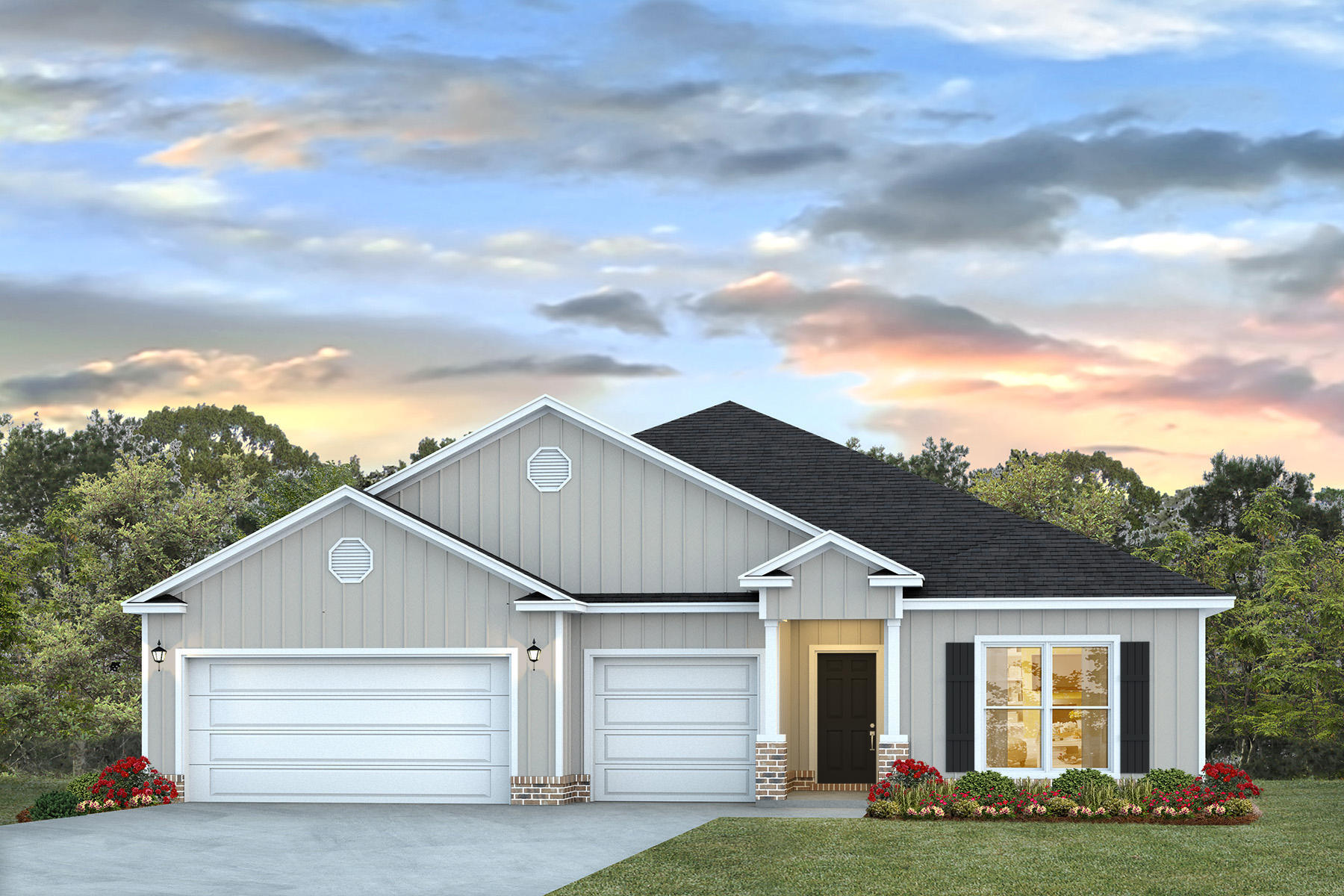 Welcome to 739 Old Ferry Road, a new home floor plan at Holley Grove at Peach Creek in Santa Rosa Beach Florida. This is a waterfront property that will feature the Camden floorplan. This floorplan has an expansive foyer that leads to a thoughtfully designed open concept living space with 9' ceilings. It features four bedrooms and three and a half bathrooms. With approximately 2,800 SF of living space, this home will have EVP flooring throughout, matte black fixtures, a tile backsplash in the kitchen and quartz countertops. The heart of the home reveals a beautifully appointed kitchen, with a center island, upper and lower cabinetry, a walk-in pantry and overlooks the great room and an adjacent dining area all illuminated by natural light from the windows. The living and dining areas flow seamlessly, with double doors leading out to a covered back patio. The living, dining and primary bedroom have tray ceilings which give a feel of high ceilings. At the back of the home is the primary bedroom, offering a peaceful retreat with a luxurious en-suite bathroom. The primary bathroom has a vanity with dual sinks, a walk-in shower, soak tub, and a substantial walk-in closet. An additional bedroom with its own bathroom, walk-in closet and dedicated study is thoughtfully positioned for privacy and ideal as a guest bedroom. Two exceptional features of this home are the location and the three-car garage.