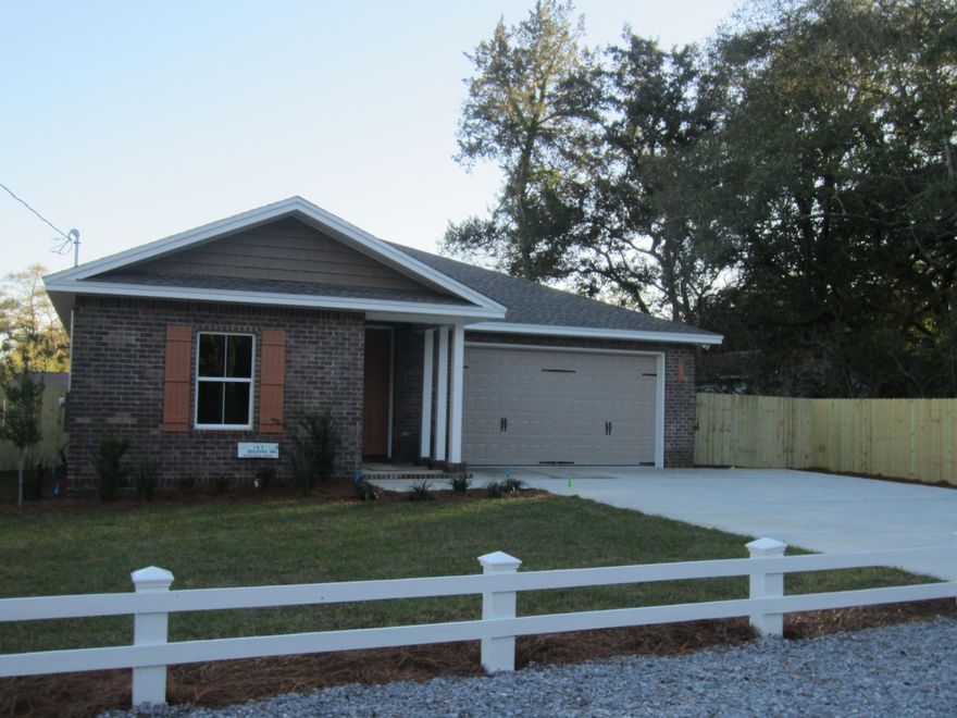 Beautiful New 4 Bedroom 2 Bath home built by J and V Builders. Great Open Floor Plan. Split Bedroom design with Master on Back of home. GAF Dimensional Shingle roof, LVF Luxury Vinyl flooring, Brick home! Stainless appliances, 14 seer High Efficiency heat pump! 8 ft. Privacy fence placed at the rear of the back yard and 6 ft on the sides! Extra Driveway parking as well!Great central Niceville location convenient to Eglin, Hurlburt, 7th SFG, Duke as well as shopping, schools and restaurants. Destin and the white sand are only minutes away.