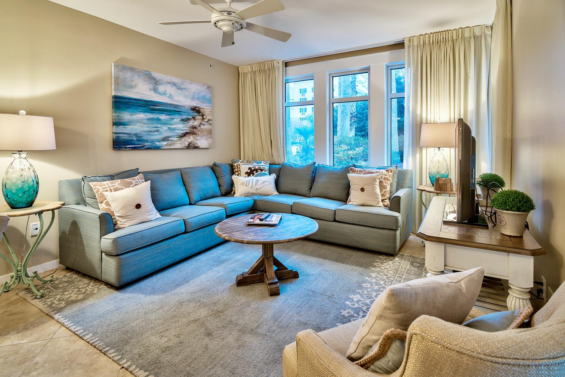 Upscale and impeccably decorated in 'beach chic' coastal style, this spacious ground floor corner condo is located steps from the zero entry lagoon pool and Baytowne Wharf! Stunningly stylish, yet designed with comfort in mind, this unique lock-off accommodation features a one-bedroom condo with full kitchen and living/dining area conveniently connected to a studio suite to make one perfect vacation home! The studio is equipped with its own kitchenette with mini fridge, microwave, an intimate dining table, 2 queen beds and patio. Just steps from the animated boutiques and eateries of Baytowne Wharf, Elation offers a luxurious getaway with easy access to the best entertainment along the Gulf Coast. Seller stated gross rental income for 2015 was $38,000 with 11 weeks of owner use.
