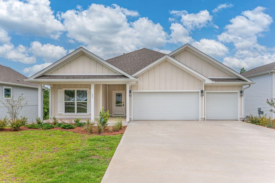 Open House- Thursday June 8th 1pm-2pm. Brand new four bedroom, three bathroom home with a three car garage and a water view in Hammock Oak Estates! This home welcomes you into a foyer with a hallway leading to the first two bedrooms and a full bathroom. As you enter the family room, you will see that is open to the kitchen, dining & break areas with of view into the covered back porch. Off of the family room, there is the third bedroom & the master bedroom suite. The master bathroom features dual sinks, fiberglass bathtub, separate shower & walk-in closet. The laundry room is located off of the kitchen and leads into the three car garage. All of this & it sits 20 minutes from the Emerald Coast! Application includes back ground & credit checks. Pets under 20 lbs will be allowed.