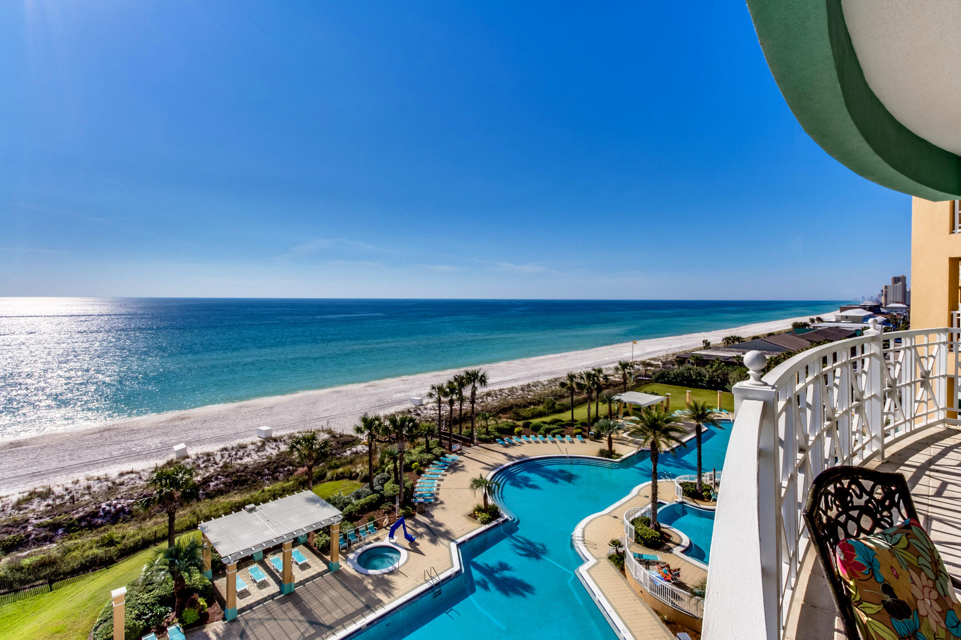 Fabulous 2 bedroom 2 bath condo at prestigious En Soleil. En Soleil is one of the finest condos in Panama City Beach. This is the only two bedroom unit currently on the market. This unit has never been rented and the owners have taken very good care of this unit. The Lagoon Pool is wonderful and there is a smaller pool, as well. The grounds of En Soleil are well maintained for the enjoyment of the home owner. The balcony over looks the Lagoon Pool and the gorgeous Gulf! There is no better place to enjoy your morning coffee or afternoon cocktail. The balcony has a built in gas grill that allows for perfect entertaining for friends and family. There is a workout room that over looks the pool and Gulf. The underground parking is such an added bonus.