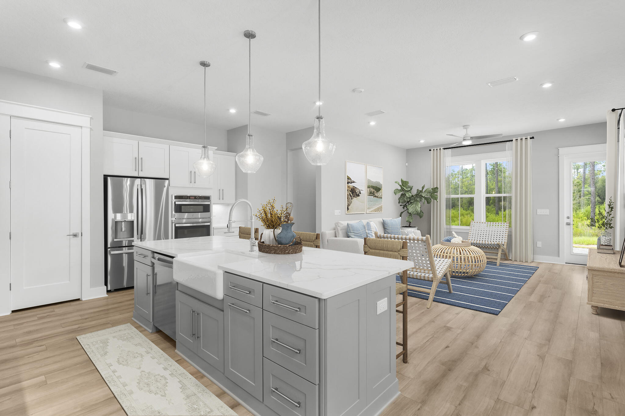 Entered for comp purposes. Welcome to The Villas at Longleaf Park in the Watersound Origins community, offering stylish paired/attached villas by Fischer Homes. This newly finished LUCAS plan is a beautifully designed 2-bedroom, 2-bathroom single-level home, featuring 1,418 sq. ft. of effortless living space and a 1.5-car garage.Step inside to an inviting open-concept layout with a modern kitchen, spacious dining area, and a bright living room that seamlessly flows into a private covered patio, perfect for outdoor relaxation. The primary suite overlooks the backyard and boasts a spa-like ensuite bathroom with a double vanity and a generous walk-in closet.This home includes standout features like luxury vinyl plank flooring throughout, 10 ft ceilings, and more.