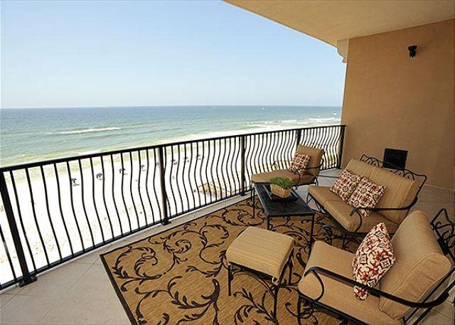 $98,000 2014 rental income! 4th floor East Corner Unit! Beautiful panoramic views from this luxury beachfront condo. This unit has 4 BR (1K, 1Q, 2full, 2 twin) 3BA and is located on the 4th floor and has many upgrades include solid wood cabinetry, Viking appliances, granite counter tops, travertine floors on diagonal, crown molding, and more. The Gulf front master suite features direct access to the spacious terrace, elegant bath with jetted tub and separate glass enclosed shower. The unit is fully furnished and exquisitely decorated.(see agent for list of some artwork that does not convey.)