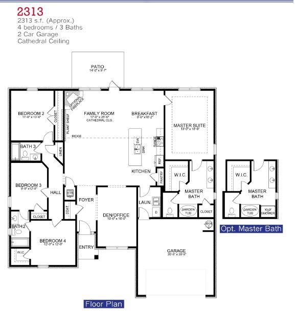 This 2313 square foot home is by far one of our most popular plans! It is being built in our newest subdivision Ashton View located in North Crestview. The front of the home is brick with 3-sides vinyl. This plan offers 4 bedrooms and 3 full bathrooms, split floorplan, open plan with a cathedral ceiling and a large kitchen island. It comes with a fully finished automatic 2 car garage, professional landscape package and fully sodded yard, and a 10-year bonded builders' warranty. The master bathroom offers a separate garden tub and a separate walk-in shower, master bedroom also has a beautiful box ceiling with a fan. Come see this beautiful home for yourself!