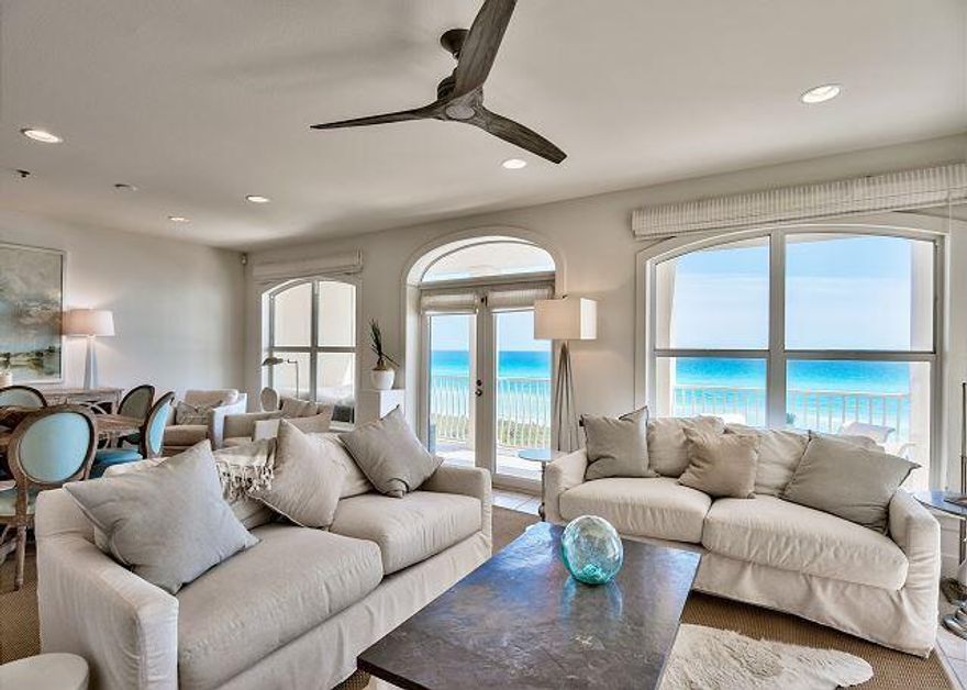 Enjoy breathtaking views from this completely renovated 4 bedroom 3 bath Gulf-front corner unit condo located in the gated community of Villas at Sunset Beach. Steps away from the Gulf of Mexico, this unit is nestled between Rosemary Beach and Alys Beach at the perfect location of 30A with shopping and restaurants nearby and within walking distance. This unit offers a pallet of soft, beachy hues with well appointed furnishings, unique fixtures, and upgraded finishes including crown molding and shiplap. The expansive and open living, dining and kitchen spaces set the perfect stage for entertaining family and friends and enjoying the coveted, relaxed 30A lifestyle.