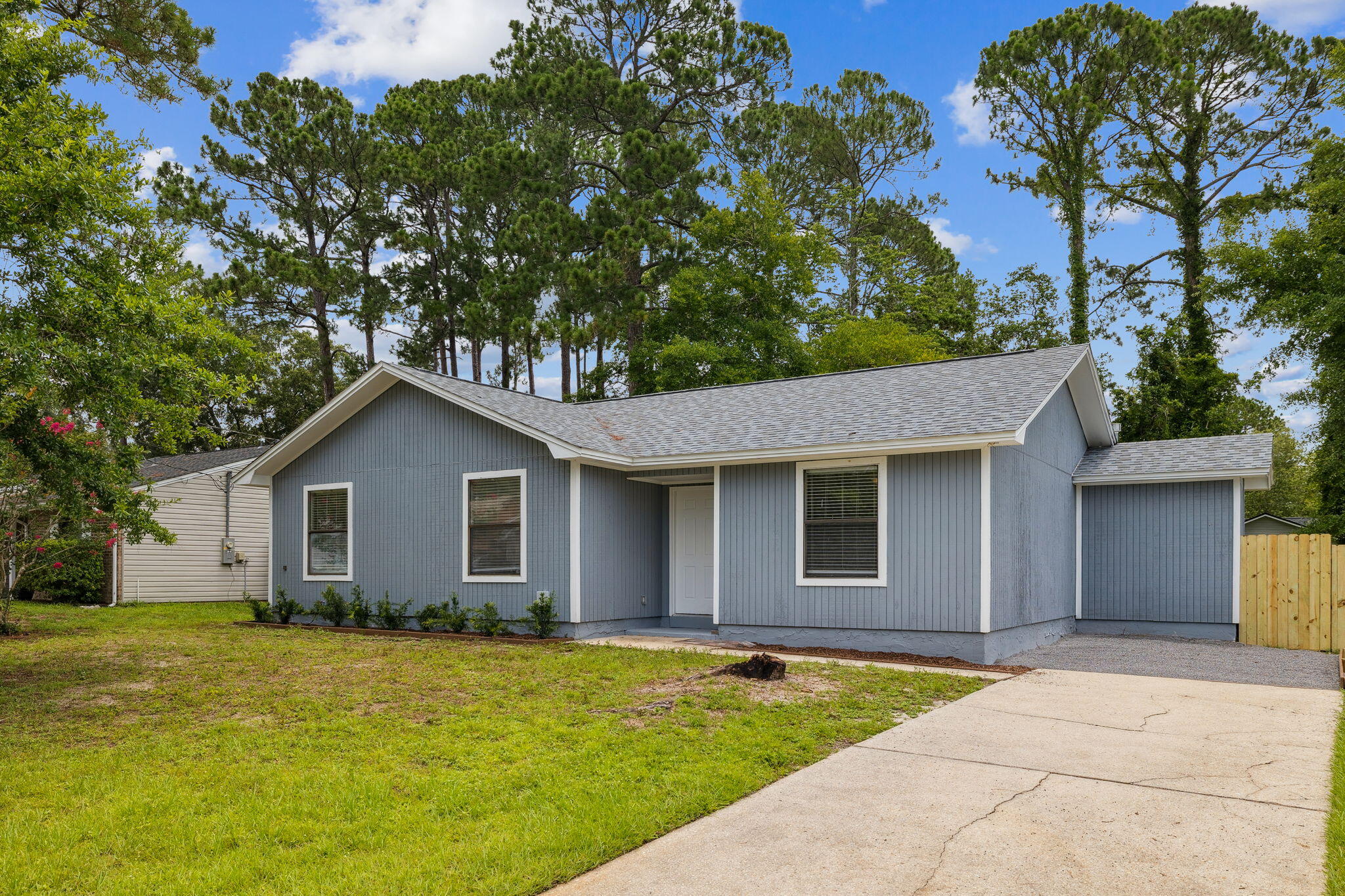 Don't miss this gem! Turn-key 3-bedroom, 2-bath home located in the heart of Niceville. Remodeled in 2022, this property received major updates including a new roof, HVAC system, hot water heater, and all new flooring, delivering both modern comfort and lasting value. Over-the-range microwave replaced in 2025. The open-concept layout is filled with natural light and flows easily through the living and dining areas, making it perfect for everyday living or entertaining. This home very recently appraised at $340,000 prior to the addition of a spacious new deck and fencing the backyard, ideal for relaxing or hosting gatherings. Also included is a dedicated shed/workshop perfect for hobbies, storage, or weekend projects.
Located in a quiet, established neighborhood just minutes from top-rated schools, Eglin AFB, shopping and the bay. This move-in ready home checks all the boxes for comfort, functionality, and long-term value. Don't miss out on your chance to see this home! Contact for questions or to set up your private showing!