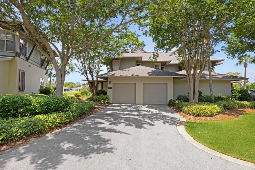 This highly desirable duplex-style townhome featuring a 2-car garage and private driveway parking. Beautifully updated & remodeled interior. Top of the line finishes. Never rented. Overlooks the 8th fairway of the Baytowne Golf Course, providing stunning western views perfect for enjoying sunsets and seasonal fireworks. The thoughtfully designed floor plan includes a spacious primary suite, a powder room, and an open-concept kitchen, living with electric fireplace, and dining area on the main level. Upstairs, you'll find a custom bunkbed nook, additional primary suite and a guest bedroom, both with private en-suite baths for added comfort and privacy. Offered fully furnished.