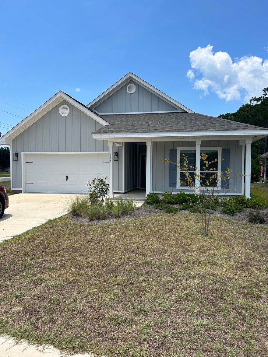 Welcome to Point Washington! This one year old home features 4 bedrooms & 2 bathrooms in the sought after new neighborhood of Paradise Cove! This new construction home as it all, including EVP flooring, 9' ceilings, granite countertops, new appliances and more! Enter the home and see the slick interior with split-floorplan with three bedrooms toward the front of the house with a full bathroom and laundry room. Walk into the kitchen and enjoy the large open dining/kitchen/living room with plenty of space for a large gathering. Off the living room is the owner's suite including a bedroom, soaker tub, separate tiled shower, TWO walk-in closets and elegant finishes. Enjoy your evening on the covered back patio with privacy.Washer and dryer provided for your convenience.