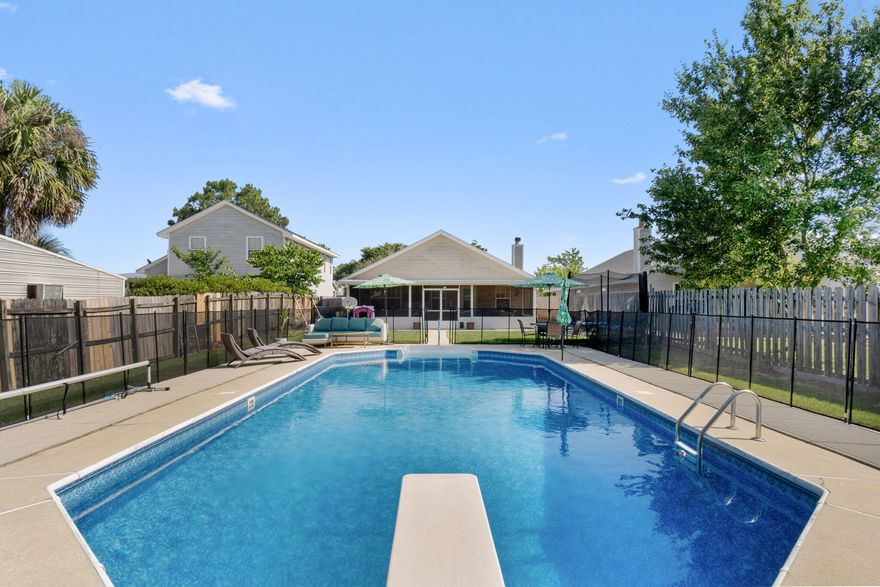 *Pool home!* Welcome home to this beautiful and move in ready east Navarre pool home with a long list of upgrades and conveniently located close to military bases, restaurants, Navarre Beach, schools, and shopping! Pull into the extended driveway and appreciate the well cared for yard and have peace of mind here with a house that has updated major systems - a 2020 roof, 2020 HVAC system, a 2019 water heater, and NO HOA. This 3 bedroom, 2 bath home has tile flooring throughout, no carpet! Enter inside and you'll find a long hallway with two nice sized bedrooms to the left and a shared full bathroom between them. This split floor plan allows for owner's suite privacy at the back of the house with a great sized master bedroom and a bathroom featuring double vanities, a walk in shower, and a fantastic walk in closet with custom closet organizer. The living room is a large space perfectly appointed with a vaulted ceiling and fireplace. At the back of the house is the dining room and kitchen featuring new stainless steel appliances and the perfect view of your amazing backyard! You will LOVE spending time on the massive 30'7" x 11'6" screened in patio overlooking your fabulous in ground pool (complete with a brand new liner in 2022 and converted to salt water in 2023). You will love entertaining and making memories here! The backyard is fully fenced in and the front and back are maintained with a sprinkler system. At the back of the property is a storage building and also a chicken coop perfect for maintaining your own flock. Don't miss out on this rare gem located on a dead end street with no HOA and just minutes to Navarre's beautiful beaches!