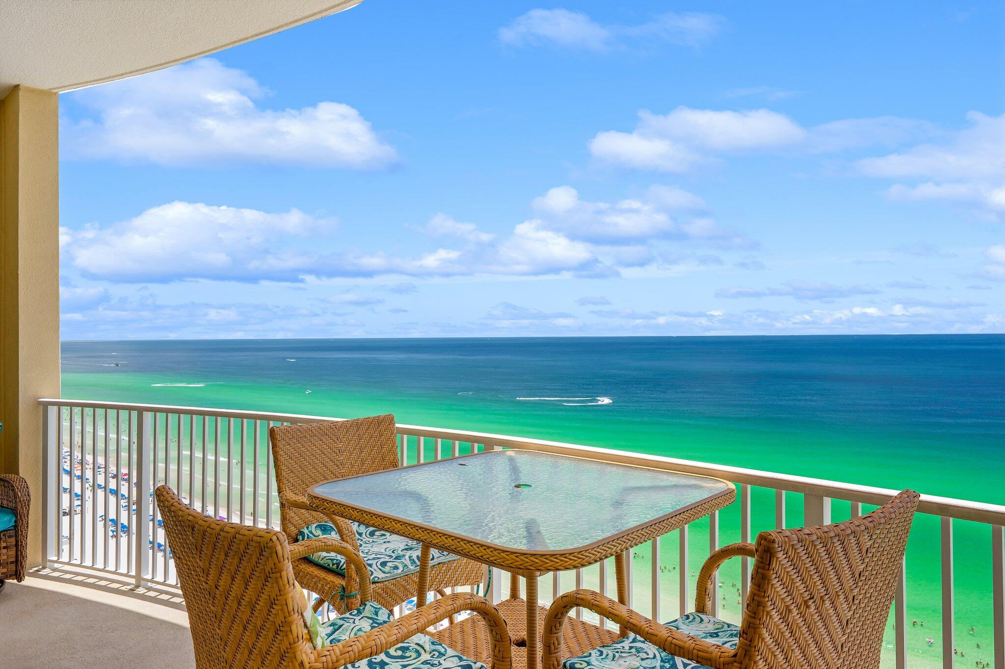Looking for Luxury, Prime Location, Unbeatable Views, and the Best Value, all in one?! You just found it! Search on YouTube ''Ocean Villa 1902 in Panama City Beach'' for video tour. If you've been dreaming of waking up to WOW-worthy Gulf views, sipping your morning coffee on an oversized balcony, and falling asleep to the sound of waves in your Gulf-front master bedroom, this is the one you've been waiting for! Welcome to your meticulously maintained, never-rented, fully furnished coastal retreat in one of Panama City Beach's most sought-after resorts. This 2-bedroom, 2-bath beauty is turnkey ready and packed with features you'll love: Short-term rentals allowed with Strong $60K+ projected GRI, Gulf-front master suite with balcony access, Oversized balcony with stunning panoramic views, All-new high-end leather furniture, dining set & freshly painted interior, New HVAC (2023) & water heater (2018), Two parking spots, Deeded storage next to the unit + owner's interior closet. With low COA fees, high ROI potential, and rare extras like three elevators serving just six units per floor, this condo is a total gem. Whether you're looking for a vacation home, income-producing property, or both, this one checks every box and then some.