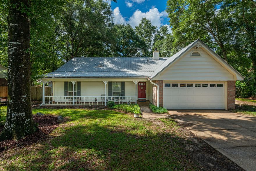 Great South Crestview location! Schedule a tour ASAP. Minutes to Duke Field, Eglin AFB, and white sand beaches of the Emerald Coast! (But, not in a flood zone!) Lifetime metal roof, 2019 water heater, & 2017 AC. Front bedroom could be used as an office or separate living space. Each bedroom has walk-in closet. Primary Bedroom features en-suite bathroom, garden tub, large walk-in closet, & vanity space long enough for double sinks! Sellers boast of great, close-knit, tree-lined community with an enjoyable green-space & pond at the end of the cul-de-sac and wonderful neighbors. Underground utilities. Video & audio enabled security system currently installed, making it easy for new owners to install/setup new service once you move in! Brick home, vinyl front. Shed has electricity & lights.