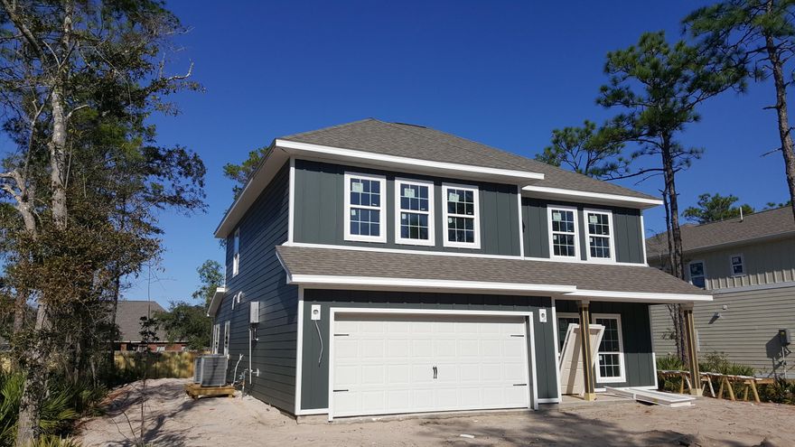 Lovely 4 bedroom + Bonus Room home features convenience of the master bedroom downstairs, with the added privacy of additional bedrooms upstairs. The bonus room makes for a great entertainment area, or an area for family to gather. Guest bedrooms feature a Jack and Jill bathroom. 4th bedroom is 15x19 feet, like a second Master Bedroom!
The kitchen is great for entertaining with breakfast bar and new GE GAS RANGE and upgraded Stainless Steele microwave and dishwasher. There are 3.5 bathrooms as well.
The outside covered patio is spacious and has gas hook up for a grill! The exterior of all 17 homes are the beach style Hardie Board. This home is estimated to be completed by fall of 2016.