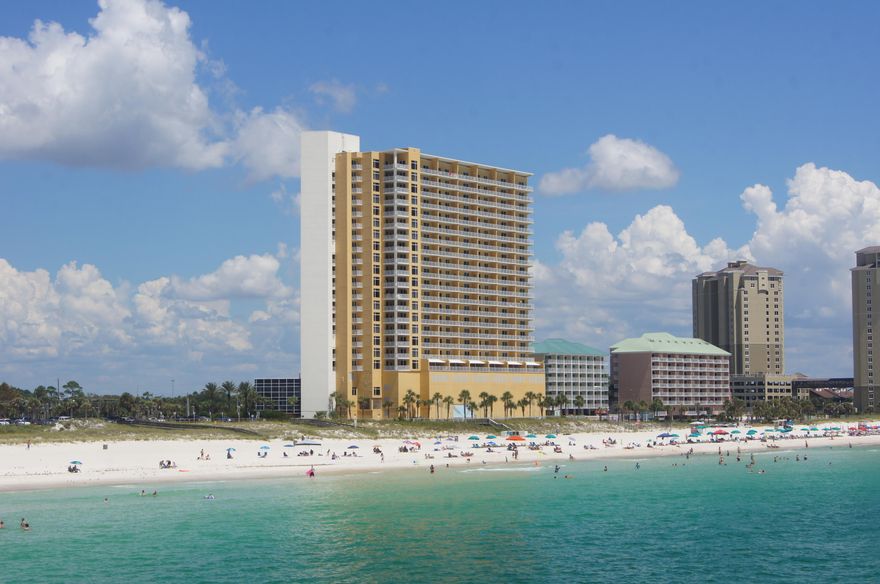 A fully furnished and rental ready two bedroom two bath third floor unit in Sterling Reef! Enjoy the fabulous gulf views from the main living area and the gulf front master suite. Interior features include 9' ceilings, oversized balcony, tile in living, dining, hall and baths,engineered flooring in bedrooms, open floor plan, granite countertops in kitchen and much more! Sterling Reef offers an unparalleled waterfront lifestyle on the Gulf of Mexico. Conveniently located next to M.B. Miller fishing pier, Shipwreck water park and a short distance to Pier Park. Resort amenities include fitness center, two beach front pools, fitness room, covered parking, activity room, a grill terrace and an unobstructed view to the west of over 1700' of beachfront. 2014 Gross rental income was $40,806.