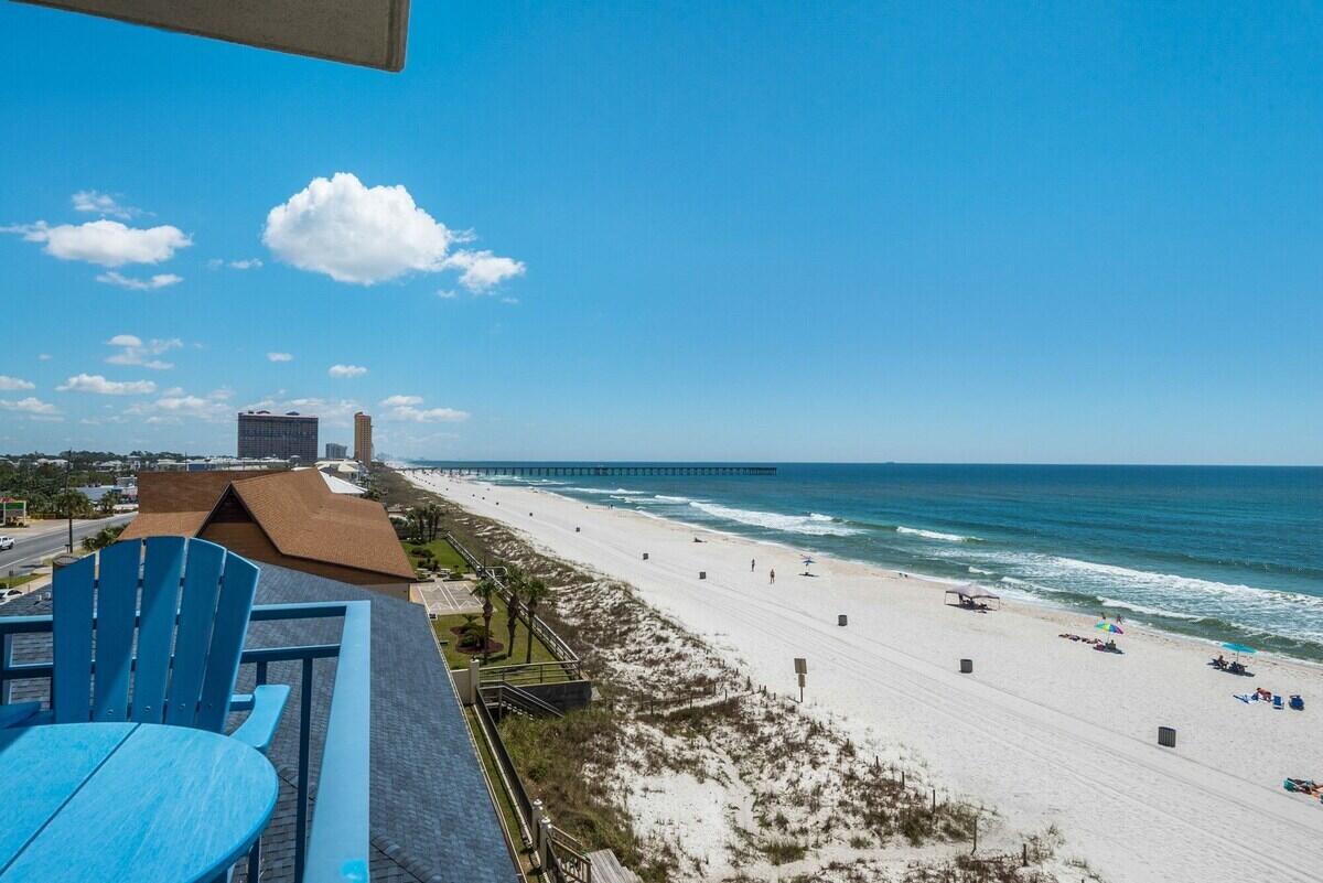 Discover coastal luxury at Sterling Breeze, a stunning 4th-floor corner unit with breathtaking Gulf views, pristine sands, and vibrant sunsets. This 3-bedroom, 3-bath condo accommodates up to 10 guests, making it perfect for entertaining. Fully renovated, it boasts fresh paint, modern flooring, chic decor, and new appliances, creating a like-new living experience. The open floor plan highlights expansive hardwood LVT flooring and oversized windows that fill the space with natural light. A spacious balcony, accessible from the living room and master suite, offers serene coastal views. Resort-style amenities include a pool, hot tub, wine bar, fitness center, and convenient parking above the 3rd-floor walkover. Located near Pier Park this condo offers an unbeatable lifestyle in PCB,FL