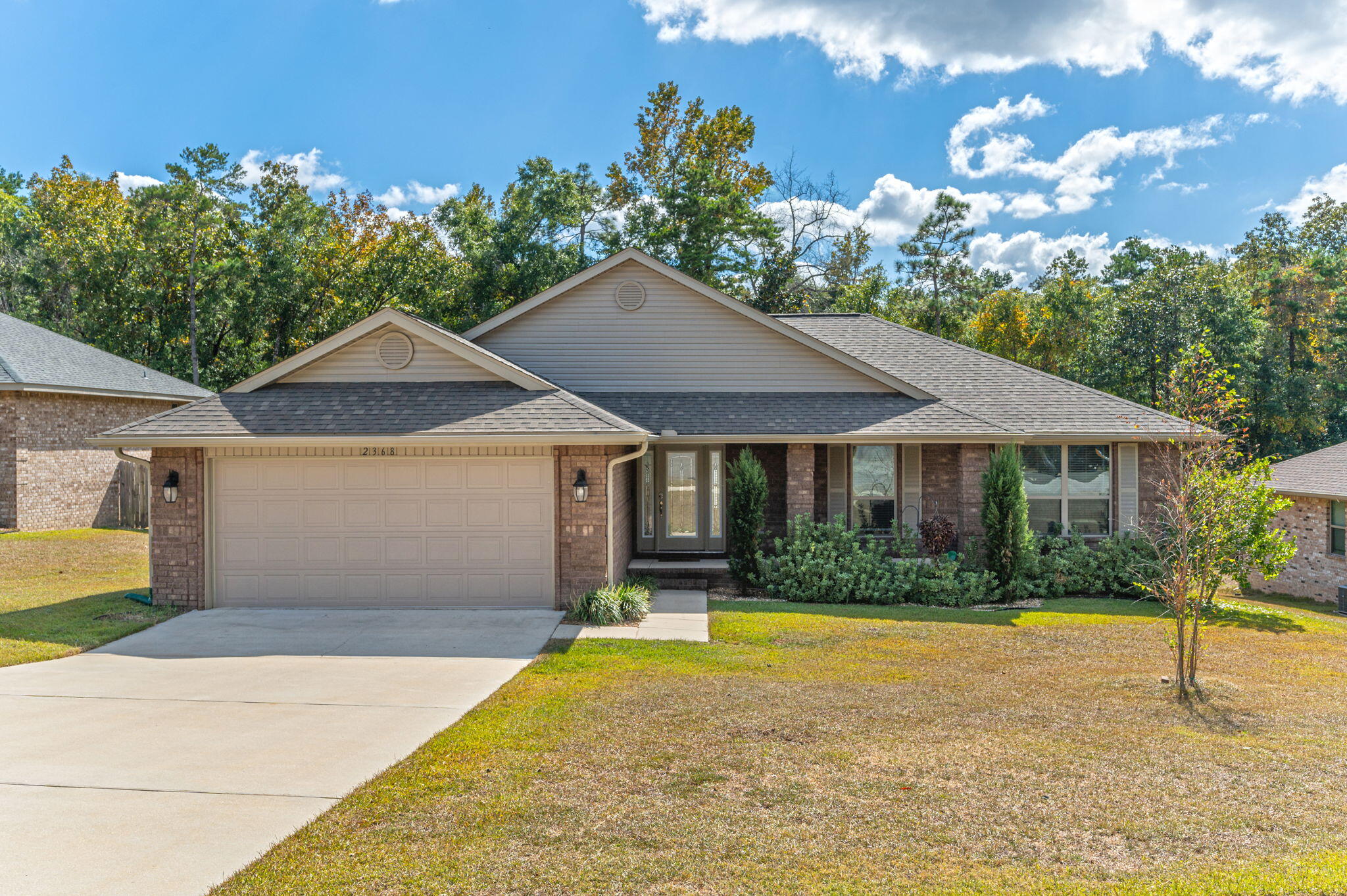 SELLER PAYS UP TO $5,000 TOWARD BUYER'S CLOSING COSTS! Nanterre is a beautiful development w/ a secluded feel tucked away from the hustle and bustle of town! The 4 bd/2 ba all brick home has been well maintained and it shows. Sit a spell on the front porch w/ room for your rocking chairs! Inside you will find a neutral color palette throughout, spacious living room w/ vaulted ceiling and beautiful bright white kitchen. The kitchen boasts granite countertops w/ tile backsplash and comes equipped with all appliances. Nice master suite w/ room to accommodate all your large furnishings, dual vanity, garden tub, separate shower and large walk-in closet. Three additional nice sized rooms. Out back you will find a rear wooden deck just off the living room and a large backyard.  Irrigation syste