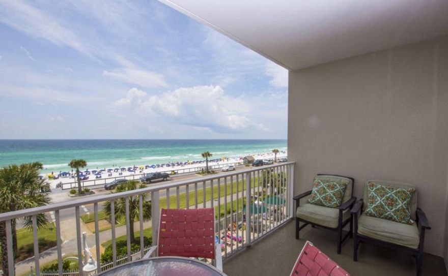 The perfect location in the A building on the 3rd floor, great views of the Gulf of Mexico, the beach and the pool. This unit is located at the parking garage over walk, park and walk straight to the unit. The kitchen features granite countertops , tiled back splash and stainless steel appliances. Fresh coastal style with an open floor plan. The bedrooms and living areas are tiled, the master bedroom has a king bed & guest bedroom has 2 full beds. This complex offers amenities including an indoor/outdoor swimming pool, hot tub, fitness center, and covered parking Seascape Resort is a gated community offering 2000 feet of convenient beach access, boardwalk, coastal lakes, tennis courts, fishing and golfing.
