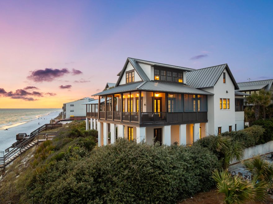 Positioned on 64' of private beach access and perched at over 30' above sea level among a rare stretch of 30A coastline within a non-rental, gated enclave, this Gulf-front home captures the essence of laid-back luxury in Blue Mountain Beach. Designed by the celebrated team at Urban Grace Interiors and built by Davis Dunn, the home reflects an unwavering attention to detail, where timeless materials and thoughtful craftsmanship create a residence that feels both refined and welcoming. Set across three spacious levels, the home offers five bedroom suiteseach with its own private bath and sweeping Gulf-views. On the first floor, a beautifully appointed primary suite opens to a covered terrace overlooking the dunes, offering a peaceful escape just steps from the beach. The third floor is dedicated entirely to a second, expansive primary suite, designed with privacy and scale in mind. Vaulted ceilings, panoramic water views, and a spa-like bath make it a true retreat.

At the heart of the home, the second floor features an open-concept kitchen, living, and dining area framed by floor-to-ceiling windows and Gulf vistas. Designed for effortless entertaining or quiet evenings at home, this central gathering space flows seamlessly onto a covered outdoor terrace equipped with a louvered privacy screen and built-in grilling station. A cozy media den, guest suite, and powder bath round out the floor, providing comfort and flexibility for guests.

Every detail of this home has been carefully consideredfrom the custom millwork and designer lighting to the cohesive palette that nods to the surrounding landscape. The result is a home that feels elevated yet relaxed, where Gulf views are the backdrop to everyday living.

A private boardwalk with built-in seating offers direct access to the white-sand beach below, shared only with three other homes in this exclusive, rental-restricted community. Here, serenity meets convenience a rare combination along 30A.

Beyond the home itself, the location is one of the most desirable on the Emerald Coast. Blue Mountain Beach is known for its natural beauty, uncrowded shoreline, and a strong sense of community. Just a short stroll from the property, you'll find beloved local spots like Blue Mountain Creamery, Red Fish Taco, For the Health of It, and other caf??s, boutiques, and restaurants that give this neighborhood its charm. The nearby bike path offers a scenic ride to Grayton Beach, Seaside, and beyond making it easy to explore everything 30A has to offer.

Whether you're seeking a full-time residence or a generational retreat, this Gulf-front home represents an exceptional opportunity to own along one of the most coveted stretches of the Florida coast  where architectural integrity, natural beauty, and an easygoing lifestyle come together seamlessly.