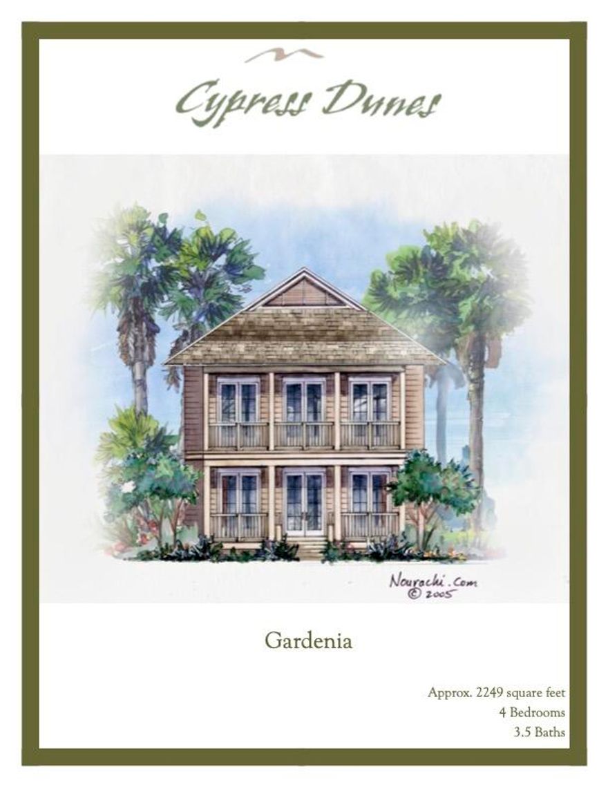 This is the Gardenia floor plan. Cypress Dunes is a unique beach neighborhood for its close proximity to the Emerald Coast, no highways to cross to put your toes in the sand, and abundant, adjacent, natural habitats and activities in Topsail Hill State Preserve. Nestled in such an incredible landscape is this lovely lot and a beautiful Florida cottage home for buyers who seek impeccable style in a contemporary, new home. Yet to be built on this parcel, this stunning large beach residence will incorporate high quality materials.