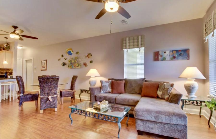 Entered for comp purposes......At Top Sail Village, luxury beachside living is redefined. This immaculate, fully furnished 2nd Floor unit boasts the opportunity to own a slice of paradise that should not be missed. This condo is less than a mile away from the beach and is in a prime location to experience 30A! With 2 spacious Bedrooms and 2 baths, this unit is a perfect size for a family home or a couples retreat. Upon entering, hardwood floors sprawl across the home reaching out towards a lovely private balcony. Enjoy coffee on the balcony or making breakfast in the upscale kitchen at your convenience. The kitchen ensures a pleasant cooking experience using stainless steel appliances, granite countertops, and a beautiful tiled backsplash.