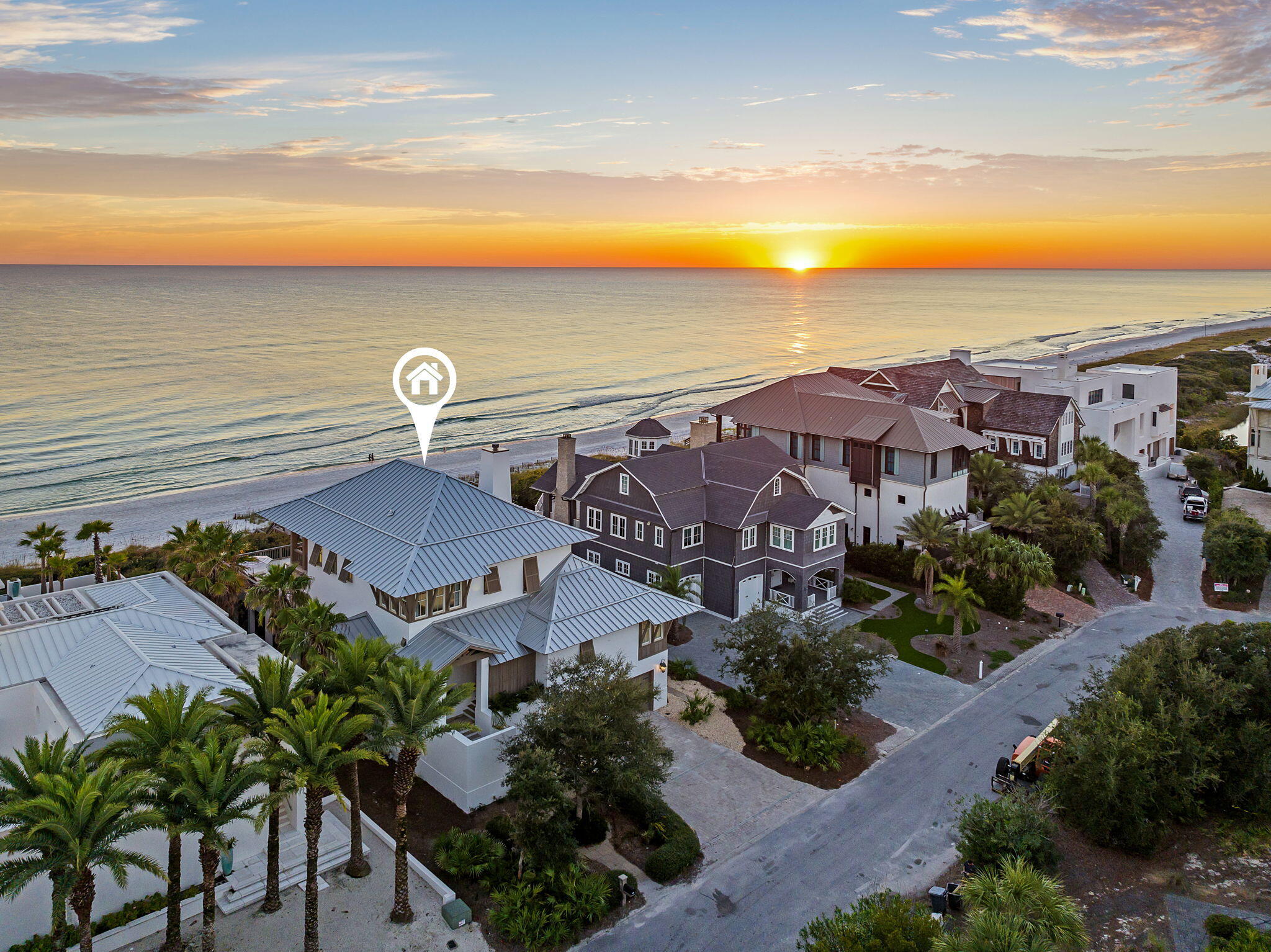 Tucked within the gated, rental-restricted enclave of Camp Creek Point, this exquisite all-concrete home presides over 75 feet of the most private and serene beachfront the East end of 30A has to offer. One of only 16 homesites on Camp Creek Point, this pristine, 4 bedroom, 6 bathroom gulf front property provides the perfect escape from the hustle of everyday life. Approaching from the front of the residence, a landscaped pathway leads to peacock paver stairs adorned with custom concrete planters that guide you to the main entrance located on the second level of the home. Step into the foyer where you are greeted immediately by stunning gulf views. The heart of the home is the open floorplan living area with a gulf front living room featuring a newly shiplapped mantle and wood burning fireplace flanked on either side by custom built-in cabinetry. Adjacent to the living space is a chef's kitchen, outfitted with top-of-the-line Thermador appliances, including dual ovens, a six-burner gas range, and sizable island, complete with a prep sink. A cozy breakfast nook with shuttered windows is the perfect place for morning coffee, while the dining area enjoys outstanding water views. French doors off the living space open to the newly refinished pool deck surrounding your gulf-facing pool and spa. The pool deck is lined by lush greenery and magnolia trees, providing ample privacy to the pool and outdoor seating and dining areas. Your personal boardwalk, recently refinished with new Trex decking and complete with seating, is screened by mature vegetation rooted into the dunes, and leads to your very own stretch of private beach and access to the famous sugar-white sand and azure waters of the Gulf of Mexico.

The primary suite on the main level serves as a serene retreat with dual closets, a private office, and a westward facing side balcony. The luxurious en suite bath includes a soaking tub and walk-in shower. Enjoy gulf vistas as you step out onto the attached screened porch with louvered privacy that leads to the expansive pool deck perfect for soaking up the Florida sun.

Upstairs, you'll find three additional bedrooms, each with its own ensuite bath and generous storage. The first guest room features custom-built bunk beds, perfect for accommodating younger guests. The second offers panoramic windows that bathe the room in natural light. Gulf vistas abound on the secondary primary suite on this level that opens to an oversized balcony with ample seating and a peaceful swing bed overlooking the water, providing an idyllic spot to unwind while enjoying the coastal breeze and mesmerizing sunsets.

A dual-bay garage with plenty of storage provides security and easy access to the property from the ground level. Entering through the garage allows for access to the newly finished, heated and cooled first level, complete with new floors and shiplap walls. The first level bonus rooms a perfect location for an exercise space, game room, or office. Other recent updates to the home include fresh interior and exterior paint, two new hot water heaters and condensers. New furniture pieces throughout the house further enhance this incredible home.

Camp Creek Point is located just minutes from the luxury destinations of Watersound, Alys Beach, and Rosemary Beach, this exceptional home combines seclusion with close proximity to the finest dining, shopping, and entertainment along South Walton's Emerald Coast.