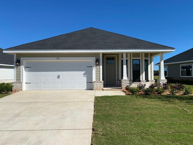 This is a new, full brick home. Builder pays most closing costs when buyer chooses a preferred lender, plus  up to $25K in flex money is available.  Use it towards any combo of a rate buydown, remaining closing costs, prepaids, HOA fees or builder options such as a screen enclosure or fridge, etc.THE BLUFFS is a new Freeport subdivision located 3 miles north of the intersection of Hwy 20 and Hwy 331, just a 20 minute drive to South Walton beaches!  Craftsman style, 3 BR/2 BA.  Interior features 9' ceilings throughout,  10' trey ceilings in the Living Room + M.Bedroom.  Bay windows provide a sunny dining room.  8' entry doors, quartz countertops + durable & stylish  LVP flooring throughout; no carpet.  Sprinklers w/well + pump, fully sodded yard, garage door opener, total electric.