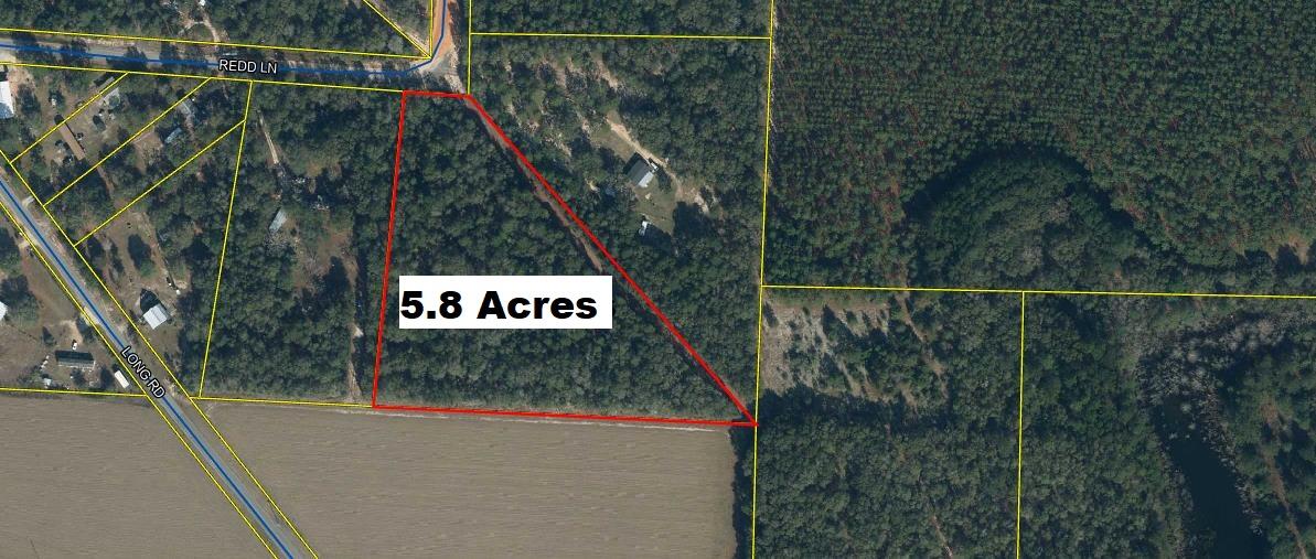 Grab your house plans, this is a nice property located on Redd Ln. 5.8 Acres with beautiful hardwoods. The roads leading to Redd Ln from Hwy 1087 are paved and Redd Ln is constructed of crushed asphalt up to this property. This is a great alternative if you commute to one of the military bases and do not want to get caught in the Crestview traffic. The measurements were taken from the legal. Check out the photos as there are street views available.