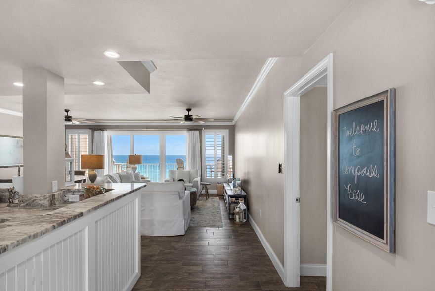 STUNNING GULF VIEWS from every room. Completely renovated and turnkey. Two oversized gulf front bedrooms with en suite baths and sliding glass doors with stunning  views of the blue/green waters. Glass sliders in living/ dining great room offer phenomenal gulf views and sweeping views of the beach and coastline. Conveys with 2 car garage and two separate storage units. This exclusive non-rental 20 unit building has completed all inspections and has had full exterior renovation. 30+ day rentals are permitted. Fully furnished including kitchenwares. See attached virtual tour and photos to fully appreciate this rare jewel. List of  features, improvements and cost to own are attached. Easy show.