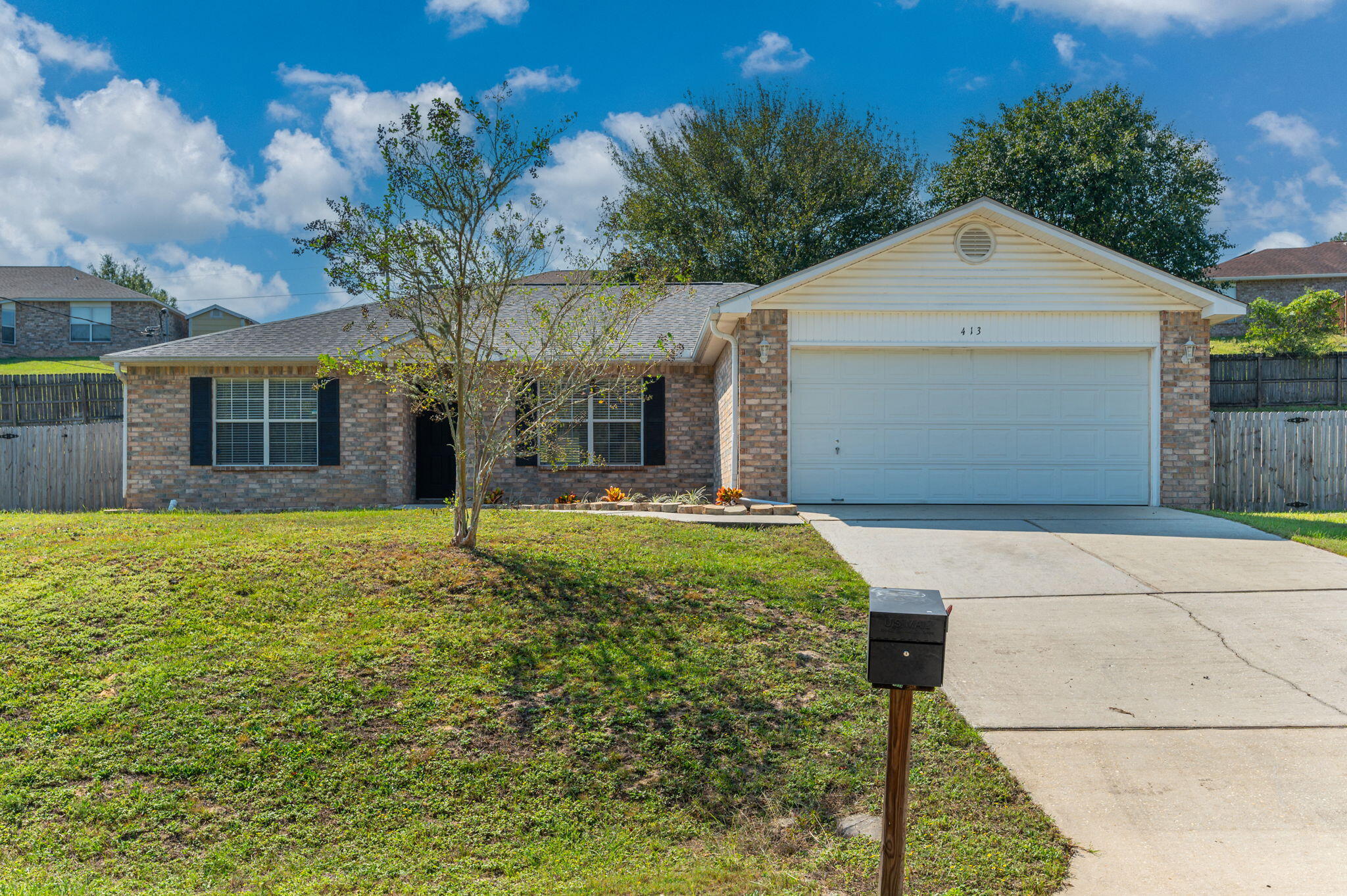 ALL BRICK Home South of I-10 in Countryview Estates!  Features and Updates include:  Wood Burning Fireplace ~ New LVP Flooring ~ No Carpet ~ Kitchen Island ~ Stainless Steel Appliances ~ Formal Dining Room ~ Breakfast Nook ~ Vaulted Ceilings ~ Split Floorplan ~ Walk in Shower in Master Bath ~ Double Vanity in Master Bath ~ Large Walk-In Closet ~ New Interior Paint ~ 2016 Roof ~ 2016 HVAC ~ Alarm ~ 2 Car Garage ~ Garage Door App for Easy Access ~ Pull Down Stairs Attic Access ~ Gutters ~ Pantry.  Conveniently located Approx 7 miles from Duke Field and Approx 18 Miles from Eglin AFB. Buyer to Verify all Dimensions Information.