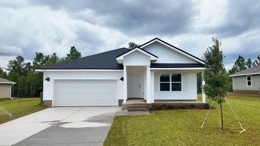Builder will pay all Closing Costs, ask us about our current rates! Beautiful NEW Hidden Lakes Community gives quick access to the airport, military bases, and nearby to the spectacular beaches of Fort Walton and Destin.  Close access to Corklin's Lake for fishing, kayaks & swimming.  The Cali model, one of our most sought-after designs, offers a fantastic open layout for comfortable living. Featuring 4 bedrooms, 2 bathrooms, a covered patio, 2-car garage. The well-appointed kitchen includes stainless steel appliances, a smooth-top range, built-in microwave, quiet dishwasher, corner pantry, island bar, eye-catching wood-look flooring, and plush carpet in the bedrooms. Bedroom 1 and the adjoining bath boast a large walk-in closet, double vanity sinks, and a spacious shower.