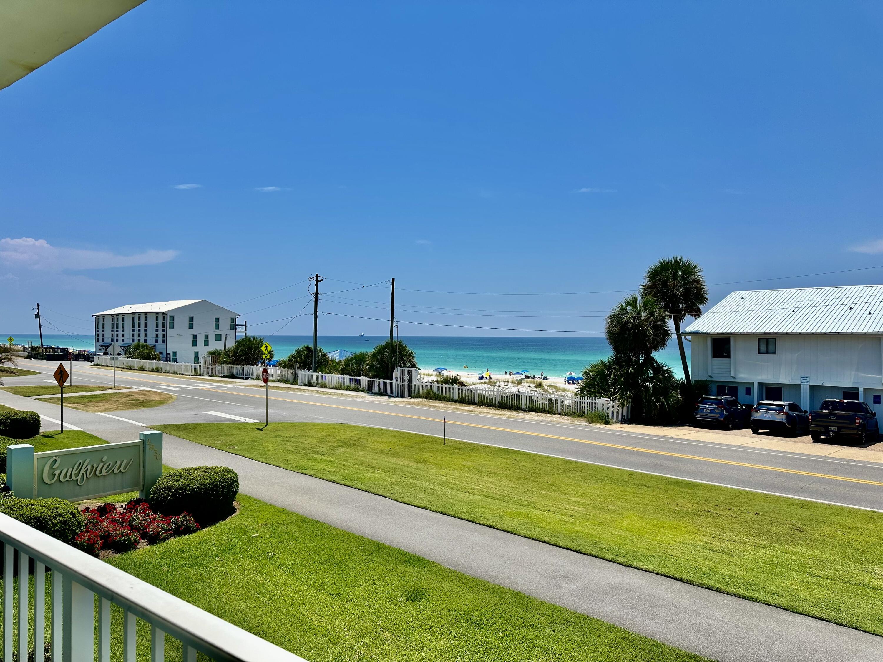 Rare opportunity to buy a beautifully remodeled Gulfview 1 unit with excellent views of the gulf! This unit has been very popular and has many return guests each year. (Reviews can be found on VRBO) Gulfview 1 is a small 18 unit cement/block construction building, with private beach across the street from the complex. Private pool and grilling area available for all guests. The unit is fully remodeled with stainless appliances, granite countertops, a custom tile shower, and is sold furnished with a King bed and leather living room furniture.