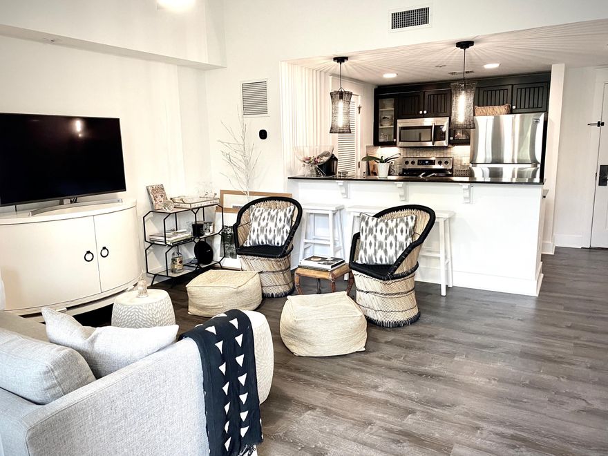 Stunning condo in the heart of Baytowne. This one bed, two bath unit has been beautifully updated with a sleek, beachy vibe. Arguably the best location in Observation Pointe, the condo is a quick elevator ride from all of the restaurants, bars, and entertainment while the view over the pool also provides peace and quiet away from the bustling nighttime noise. The unit contains stainless appliances and new flooring and tiling throughout. Aside from providing a relaxing ambiance, furnishings also maximize the rental space with both a contemporary pull out sofa in the living area and a bamboo twin sized daybed in the bedroom--giving the ability to sleep five. The large deck acts as additional living space to take in and enjoy the warm emerald coast breezes. Make an appointment today!