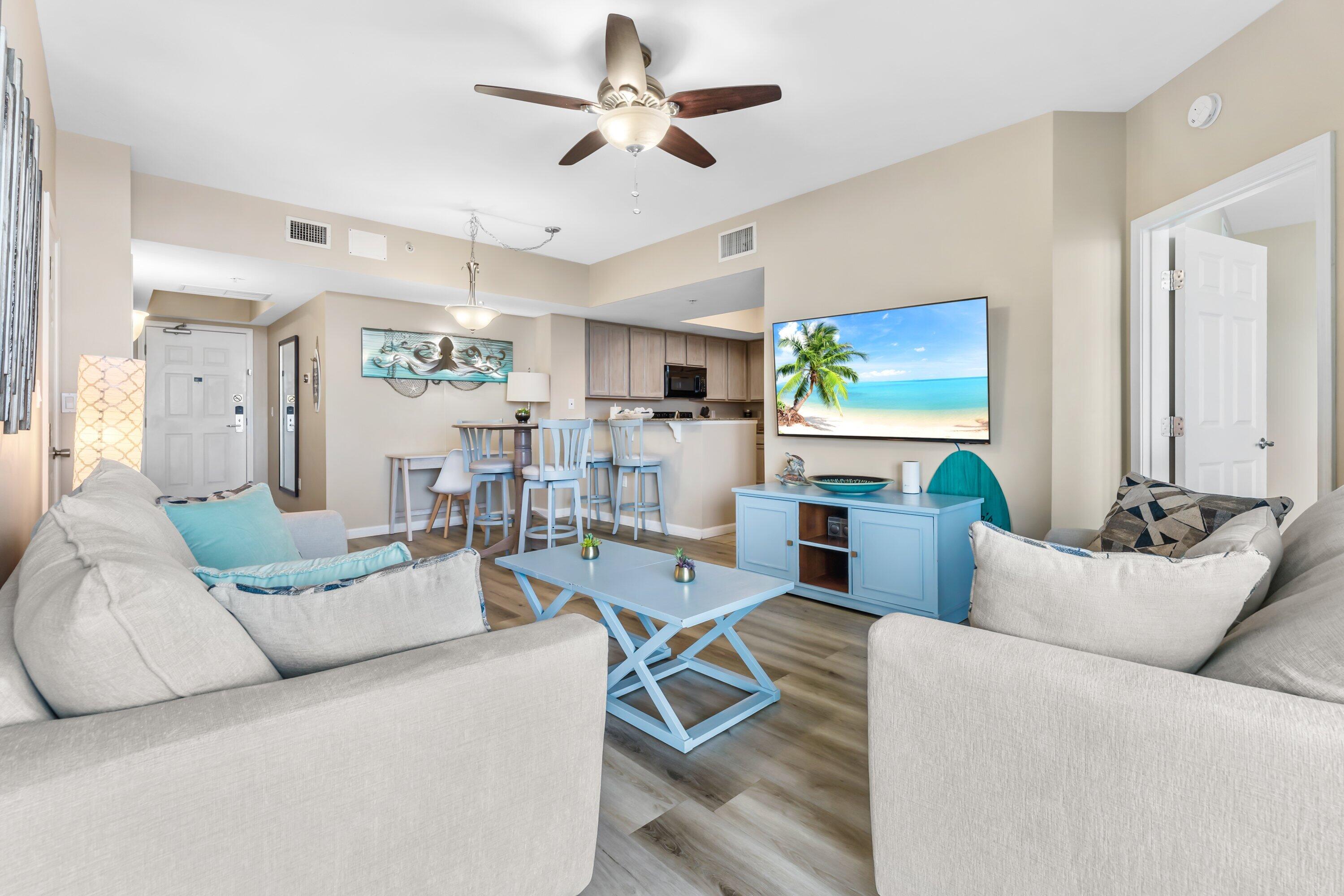 Experience it all! This fifth-floor unit offers stunning, unobstructed views of the Gulf of Mexico and Henderson State Park. Located in the highly desirable Palms of Destin Resort, this beautiful 2-bedroom, 2-bathroom condo is the perfect investment, second home, or primary residence. Both the master and guest bedrooms feature king-sized beds, Gulf views, and balcony access.The unit comes fully furnished and is turnkey ready, with a water heater that was replaced in 2021 and HVAC replaced in 2024. The Palms is an excellent choice for an investment property, second home, or primary residence. With this resort, you can park your car and relax without ever needing to drive while on vacation. Enjoy the convenience of an onsite restaurant and coffee bar, as well as a shuttle service that takes you to multiple attractions in the area!
Other resort amenities:
-11,000 sq. ft. lagoon pool, a 2nd year-round heated pool, children's splash pad, and kiddie pool
-Tennis courts, pickleball courts, basketball half-court, playground, charcoal grills, picnic areas
-Onsite restaurant/bar, coffee shop
-24-hour fitness center
-Covered parking garage, owner parking, and dog park right across the street!
-Electric vehicle charging stations
-Free seasonal beach shuttle to June White Decker Park, HarborWalk Village, and Destin Commons (big perk for your travel plans OR as a benefit for your rental guests)
Schedule your showing today!!!