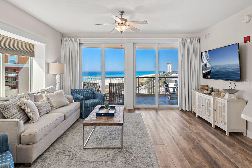 Elegance and convenience unite in this stunning 3-bedroom, 3-bathroom corner unit on the 6th floor of Calypso Tower III.  Offering expansive, unobstructed Gulf views, this beautifully appointed condo is a prime opportunity for a vacation home or high-performing rental investment.Located on the quiet west end of Panama City Beach, Calypso Resort is adjacent to Pier Park, offering premier shopping, dining, entertainment, and year-round events. The Russell-Fields Pier and Frank Brown Park Sports Complex are just minutes away, along with Gulf World Marine Park, championship golf courses, and family-friendly attractions.Step inside to find an open and airy layout, professionally designed with stylish coastal decor. The fully equipped kitchen features quartz countertops, GE stainless steel appliances, and a breakfast bar, perfect for entertaining. The spacious living area opens to an oversized private balcony, ideal for enjoying breathtaking views of the Gulf, especially at sunset! Calypso Tower III boasts resort-style amenities, including a Lagoon-style zero-entry pool, heated in cooler months, a Spacious hot tub, Nine private, rentable cabanas, Two tiki bars and the Emerald Hub bar & grill, Fire pit and lounge areas, large fitness center, and an on-site restaurant and caf??. Don't miss this rare opportunity to own a slice of paradise in one of the most sought-after beachfront destinations! Schedule your private tour today.