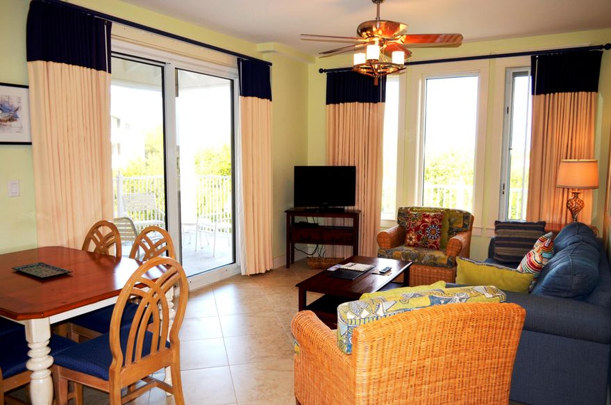 4th floor condo with an oversize balcony overlooking Sandestin Golf and Beach Resort. Low maintenance 18'' travertine flooring is seamlessly carried throughout the entry way, kitchen, and living area. The master bedroom features an en-suite with a double sink vanity. Over sized windows wrap around the living area inviting the natural light to come in. This condo is fully furnished and is ''A'' rated on Sandestin's Rental Program. Enjoy being conveniently located next to the ''Founder's Club'', a privately keyed suite for owners complete with pool table, large screen television, a full kitchen and balcony overlooking the events plaza. This condo is also located within steps from the wonderful amenity terrace which boasts a resort style pool, hot tub, fitness center, and a beautiful lawn wit