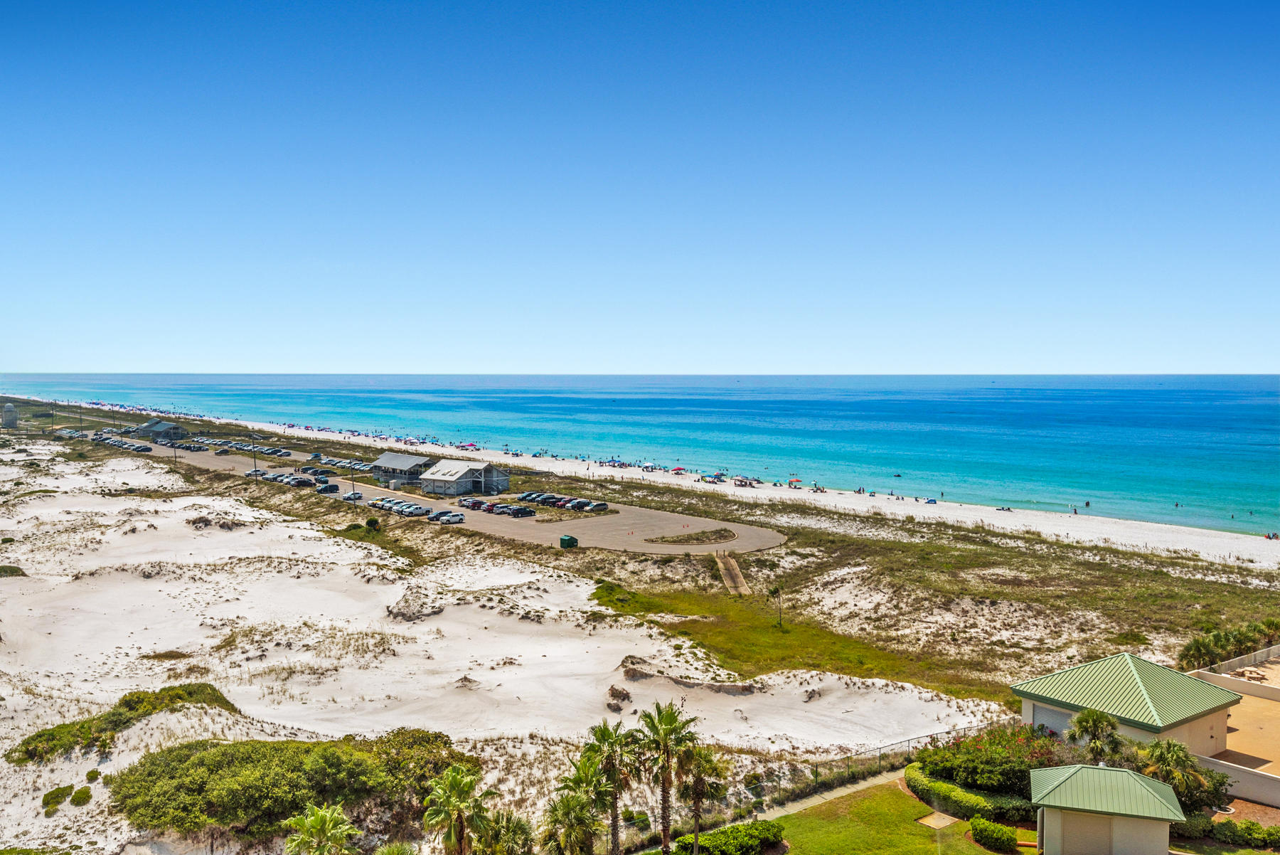 This stunning 2 bedroom, 2-1/2 bath condo with spectacular views and terrace access from every room has loads of upgrades and is being sold fully furnished. There is tile flooring throughout the condo. The kitchen boasts granite counter tops and loads of cabinet and counter space. The master suite has a large walk-in custom closet and the master bath provides double vanities, a Jacuzzi tub, separate walk-in shower and water closet with pocket door. St. Barth is bordered by Henderson Beach State Park, which provides miles of unobstructed views down the coastline. St. Barth is a short-term rental restricted building with lovely lobby, private pool and hot tub, expansive lanai terrace with grill and picnic area, garage parking, climate controlled storage unit and an owner's guest suite.