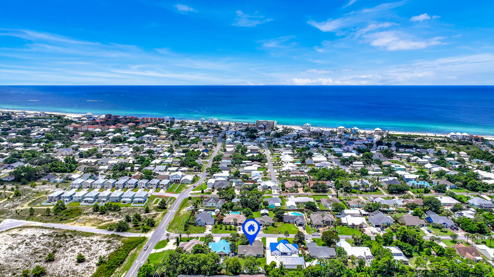 Tucked away on the quiet west end of Panama City Beach, just a short stroll from sugar-white sand, this coastal retreat offers the perfect blend of beach-town charm and laid-back living. Lounge by your own private pool, unwind on the screened-in porch, and enjoy the breezy feel of vaulted ceilings and open living spaces. With a spacious split floor plan, generous closets, and a brand new roof, this home is full of potential and ready for your personal touch. Located on a rare 1/4-acre lot with no HOA and short-term rental approval, it's the kind of place where memories are made. Whether it's your forever home, vacation escape, or next great investment.All measurements are approximate. Buyer to verify all dimensions, information, and details deemed important.