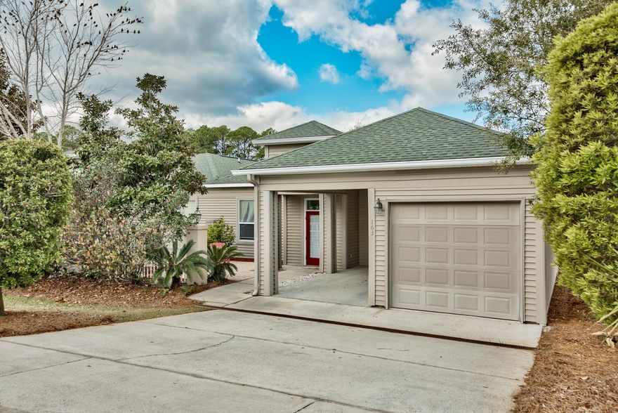 Courtyards of Santa Rosa Beach is conveniently located south of Highway 98 and near all that 30A has to offer. The Santa Rosa Golf & Beach Club is located just down the street from the gated community. A public beach access is just .55 mile the way the crow flies from this home. Upon entering you are greeting with a bright and desirable open floor plan with high ceilings. The living area is comfortable and cozy. Enjoy time with family and friends gathered around the gas fireplace. The inviting living area marries the dining and kitchen beautifully. The updated kitchen with granite countertops, pantry and breakfast bar is open for easy entertaining. The Master Bedroom suite is spacious and features 4 large windows for ample natural light.