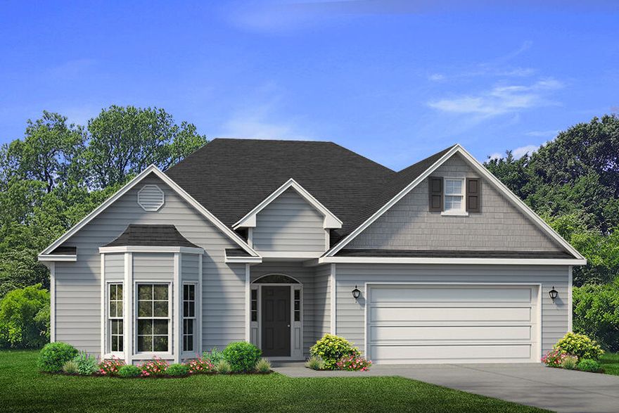 Special price for a limited time! Start off the new year in your new home!  As you enter this home, you will find pearl EVP flooring throughout with ivory painted cabinetry in the kitchen and bathrooms. The foyer leads to the living room and kitchen, and has two bedrooms, a hall bath, the laundry room, and the garage off to the sides. The living room is the central point of this floor plan and is open to a large kitchen with quartz countertops and a farm style sink in the center island and a walk-in pantry. Appliances include a smooth top range, dishwasher and microwave. Just off the living room you will find Bedroom 1. The main bath has a dual sink vanity with quartz countertops, tiled shower with glass door, a large soak tub, and a walk-in closet.