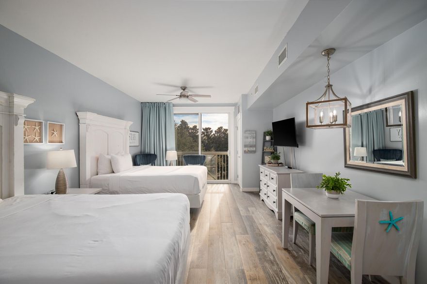 If you are looking for a bright and upscale studio to rest your head this is the place.  With updated flooring and beachy furnishings this studio has everything for your stay at the beach.  The kitchenette equipped with a mini fridge and microwave provides comfort and convenience to prepare your snacks for the beach or a light meal after a day in the sun. Open the sliding glass door to the Juliette balcony for the fresh ocean breeze.Located within the gated Sandestin Golf and Beach Resort Elation is located less than 200 yards to the pedestrian Village of Baytowne Wharf, full of shops and restaurants. Owners have access to the Solstice Club an amenity featuring grills, screened porch with fireplace, indoor bar, TV, kitchen area with indoor/outdoor seating.