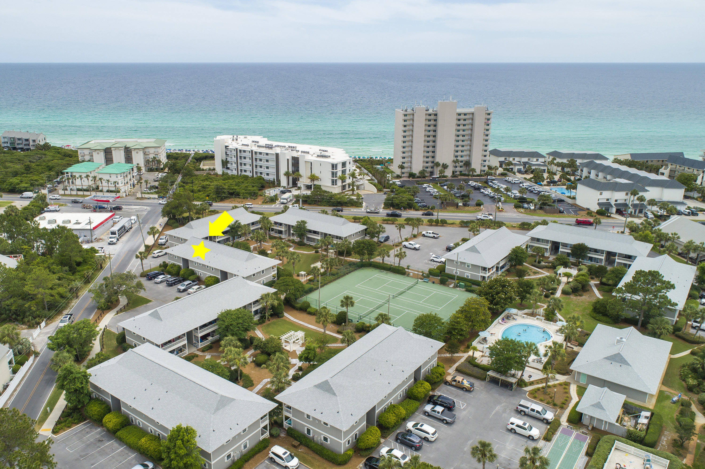 Beachwood Villas is located in the heart of Seagrove. This complex features two swimming pools, tennis courts, and very well manicured grounds. All the shopping, dining, beaches, etc are within walking and biking distance. This one bedroom unit hasn't been on a rental program. Tile floors throughout with an updated kitchen, bathroom, furniture, etc. The unit is being sold fully furnished. AC was just recently replaced as well. Don't miss out on your opportunity to enjoy a unit this nice in a complex with these amenities close to the beach in a highly sought after location.