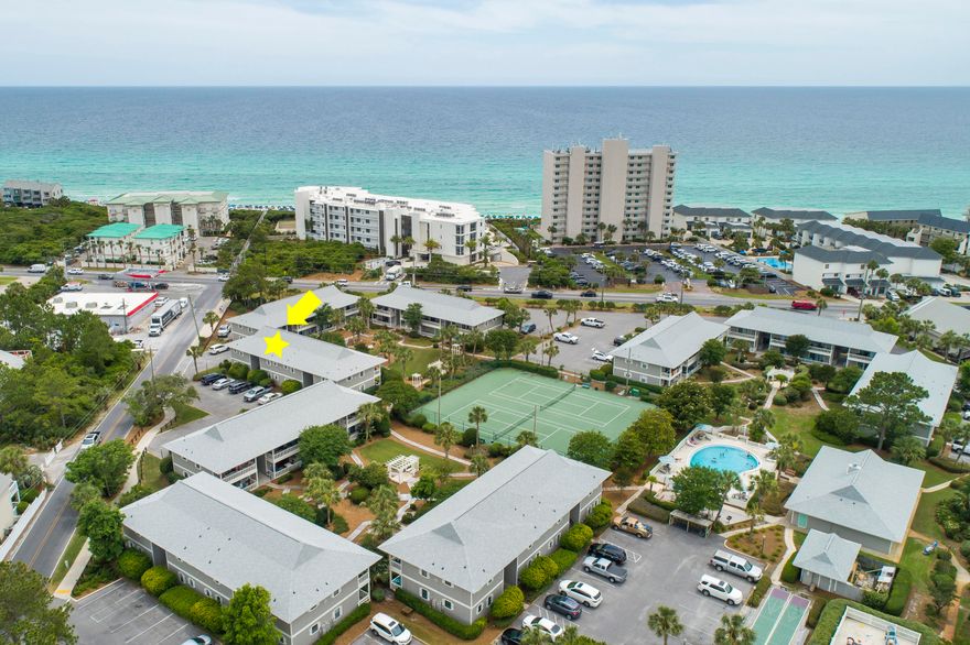 Beachwood Villas is located in the heart of Seagrove. This complex features two swimming pools, tennis courts, and very well manicured grounds. All the shopping, dining, beaches, etc are within walking and biking distance. This one bedroom unit hasn't been on a rental program. Tile floors throughout with an updated kitchen, bathroom, furniture, etc. The unit is being sold fully furnished. AC was just recently replaced as well. Don't miss out on your opportunity to enjoy a unit this nice in a complex with these amenities close to the beach in a  highly sought after location.